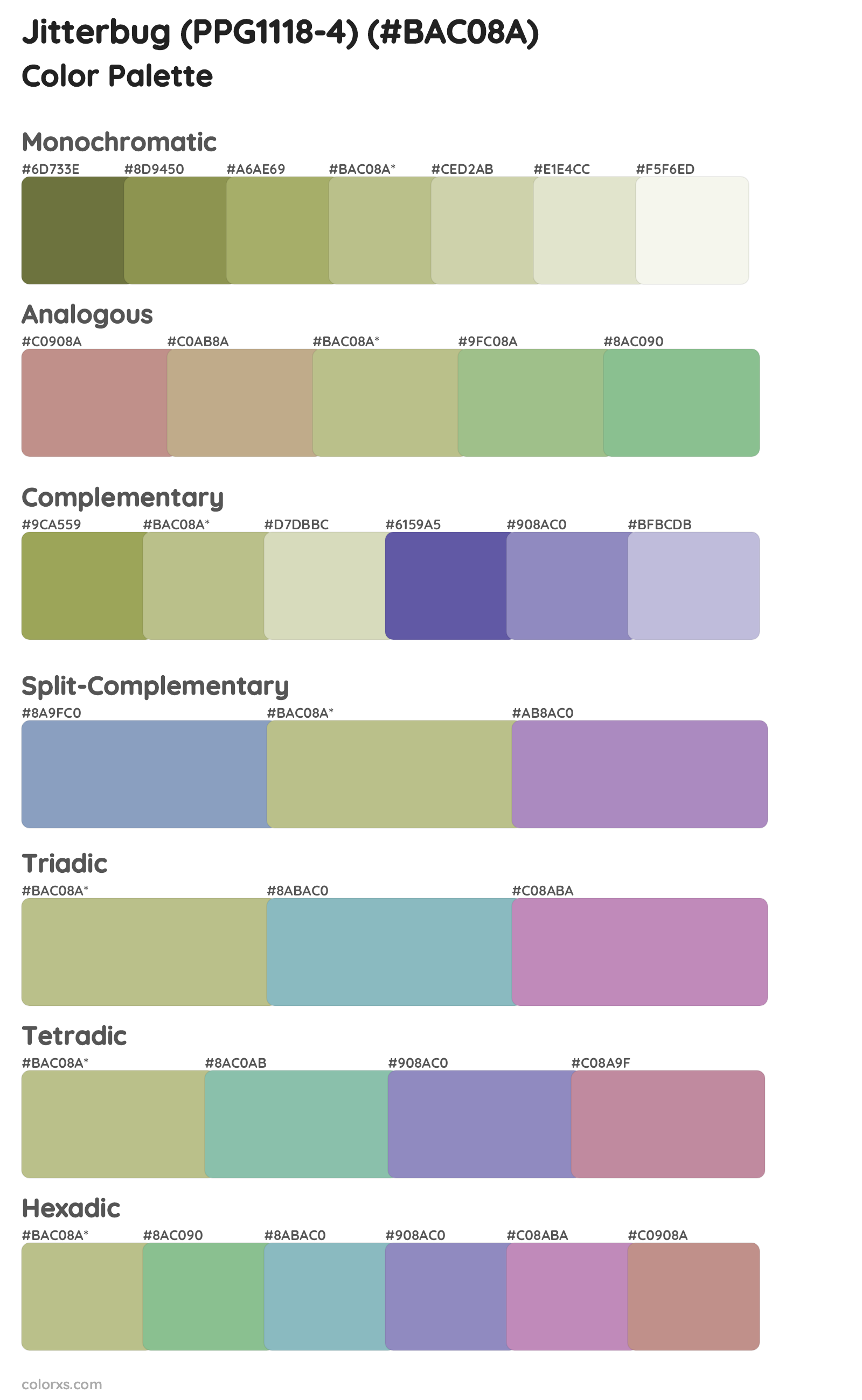 Jitterbug (PPG1118-4) Color Scheme Palettes