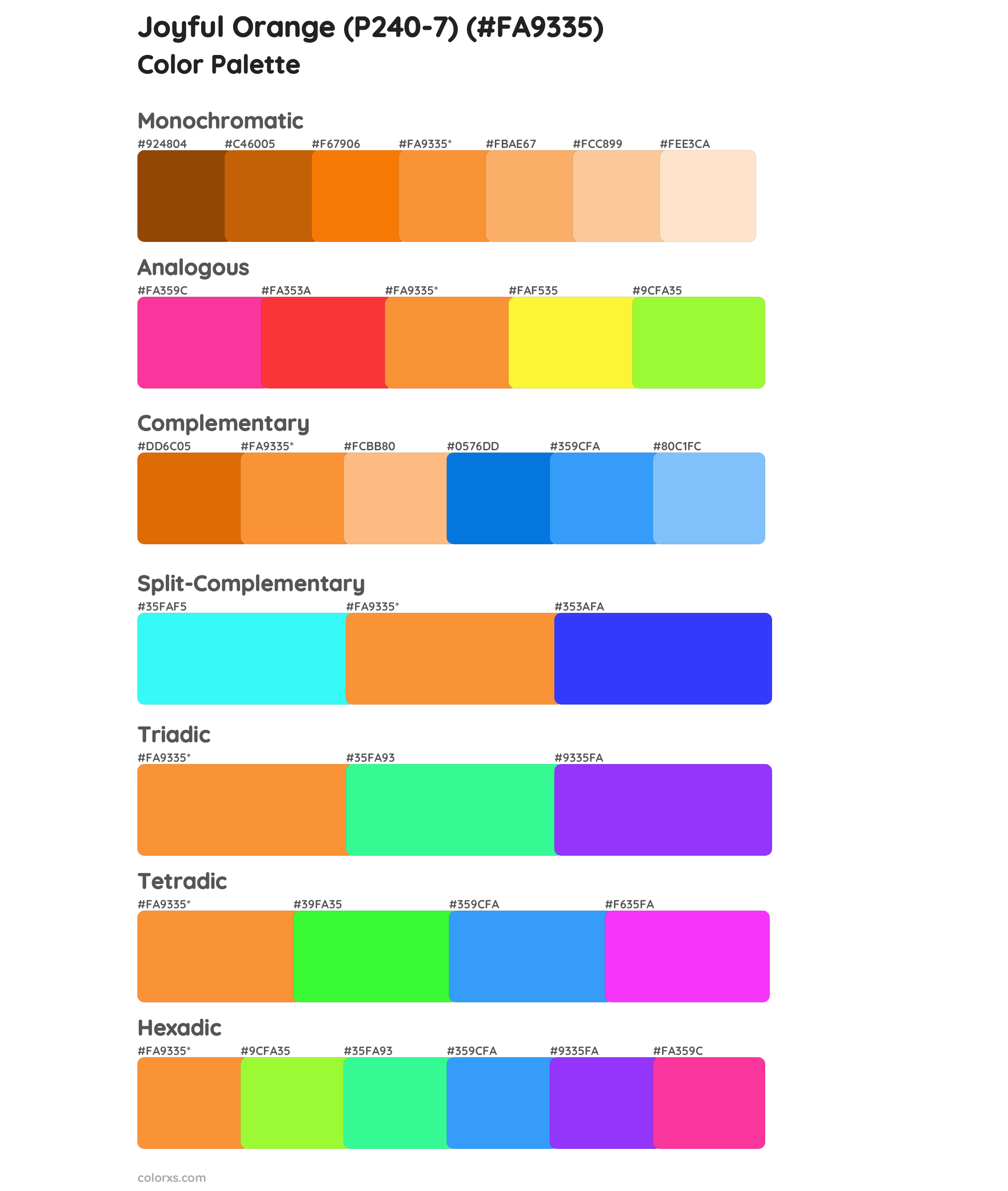 Joyful Orange (P240-7) Color Scheme Palettes