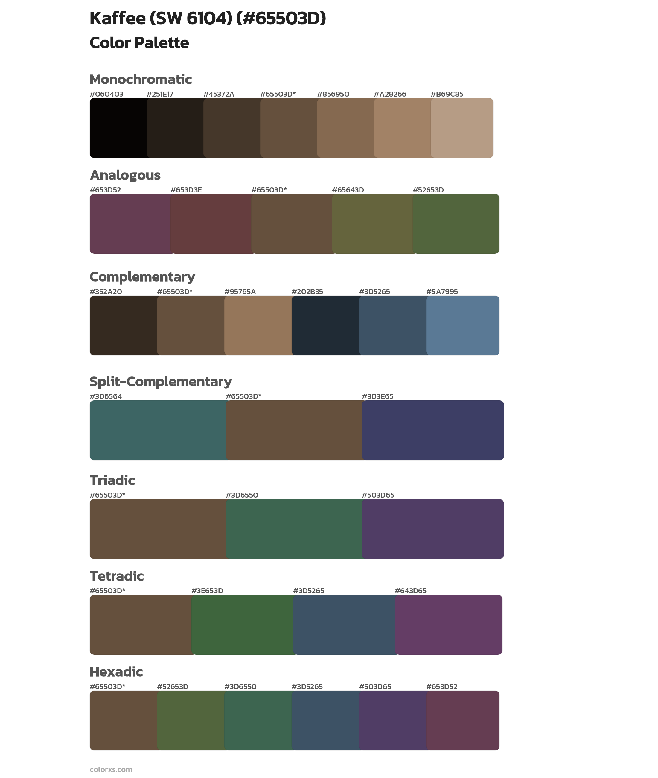 Kaffee (SW 6104) Color Scheme Palettes