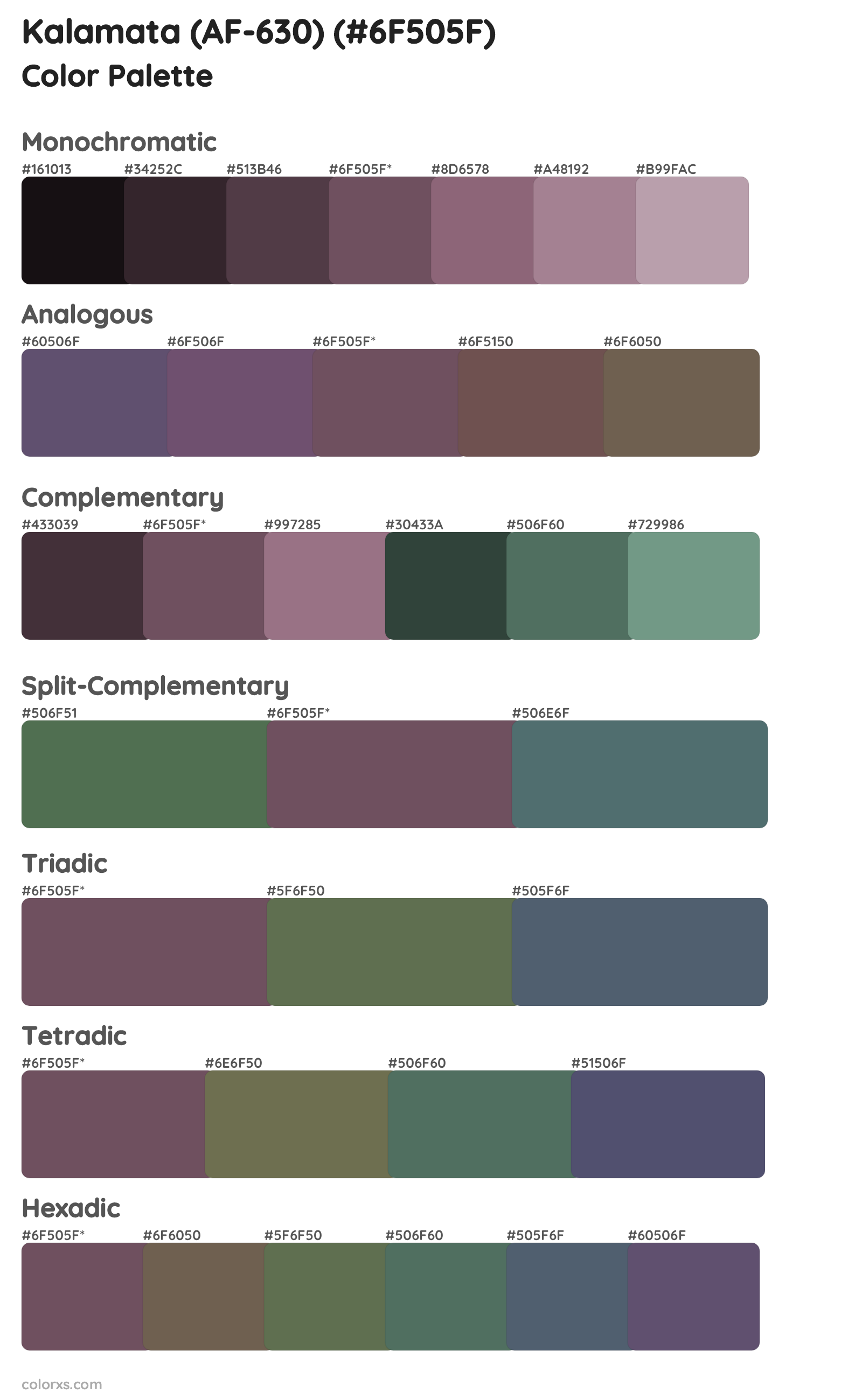 Kalamata (AF-630) Color Scheme Palettes