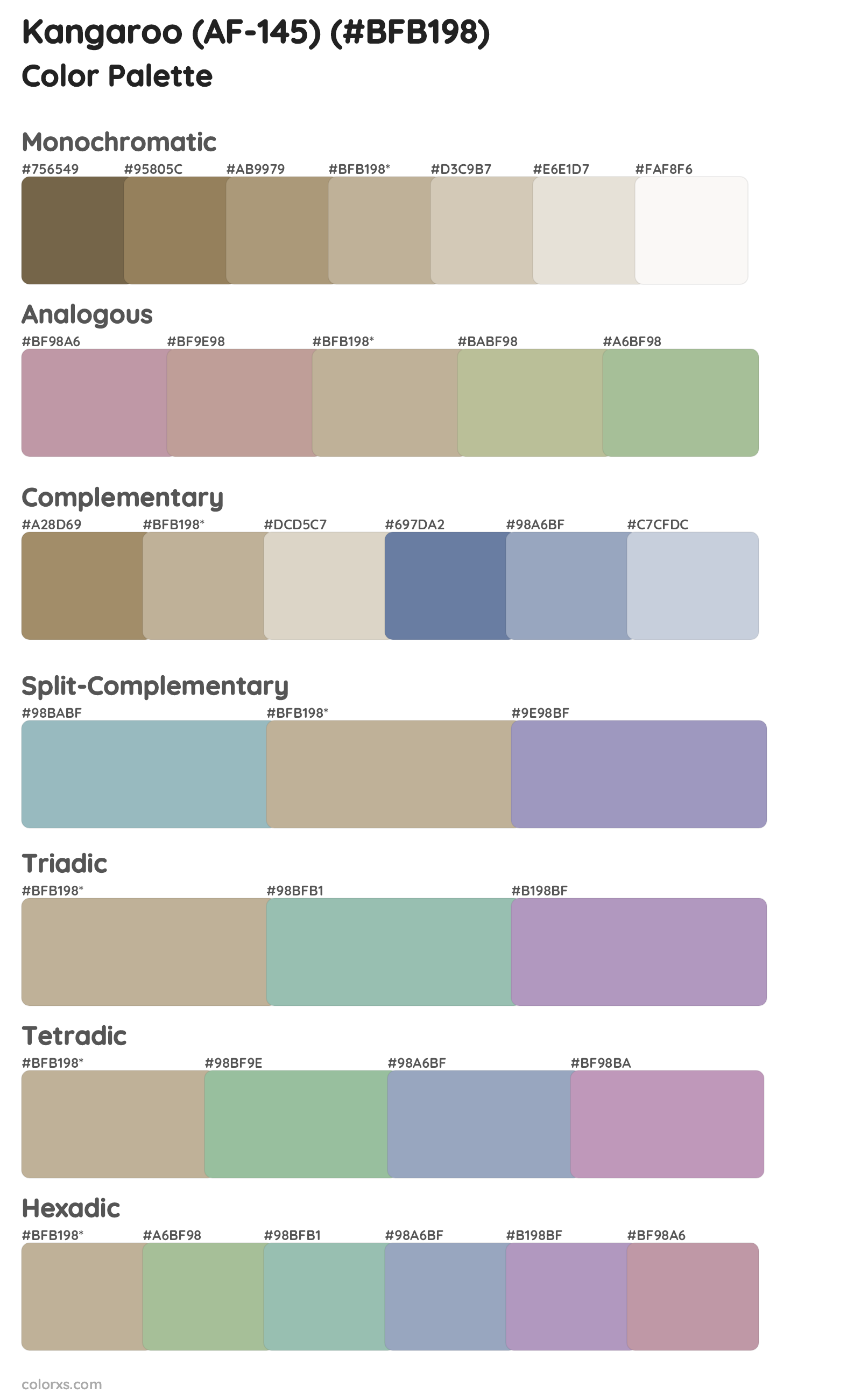 Kangaroo (AF-145) Color Scheme Palettes