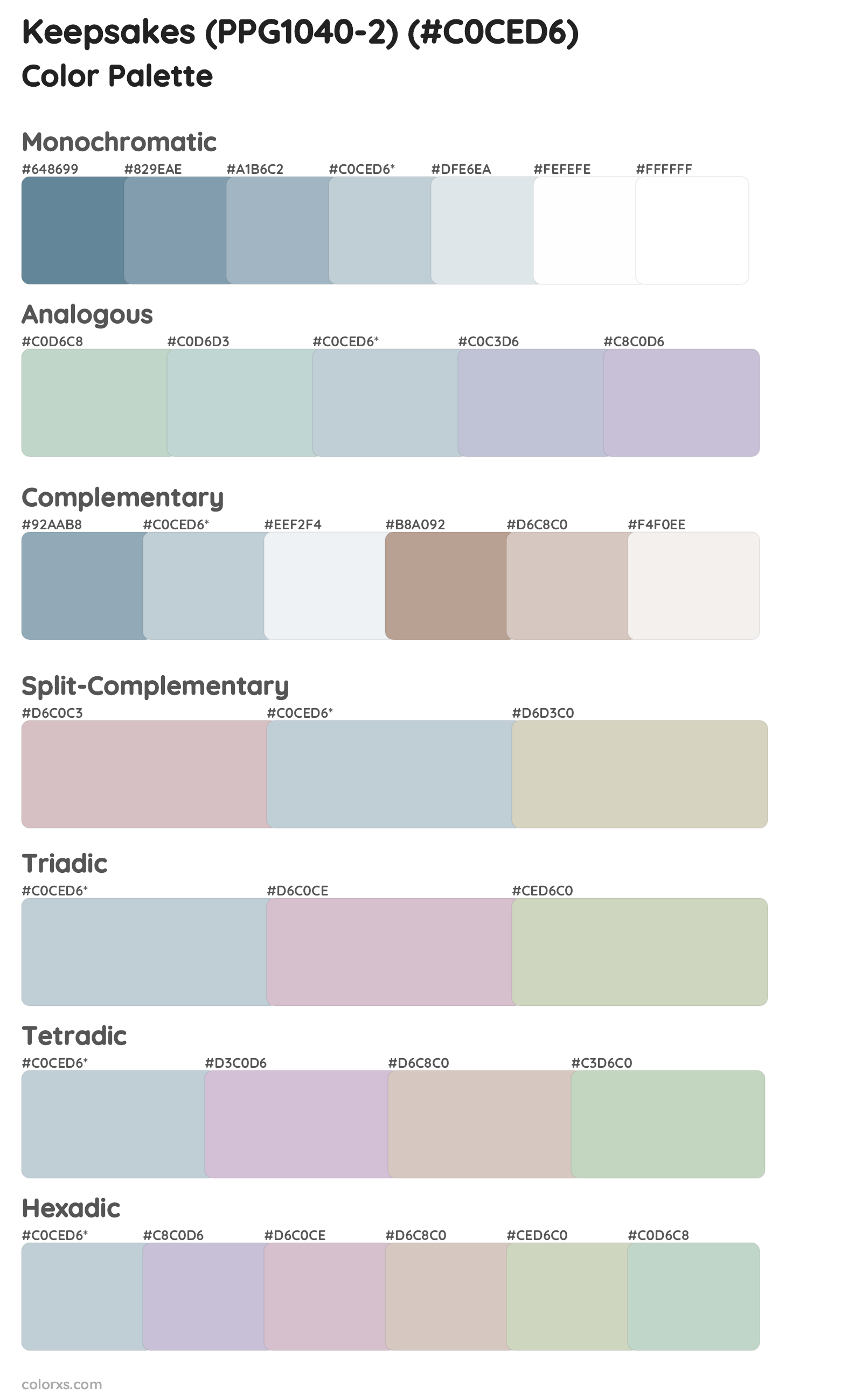 Keepsakes (PPG1040-2) Color Scheme Palettes