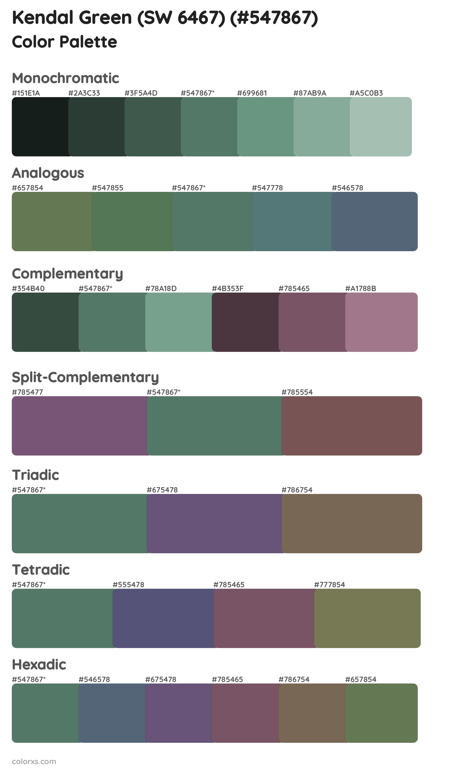 Kendal Green (SW 6467) Color Scheme Palettes