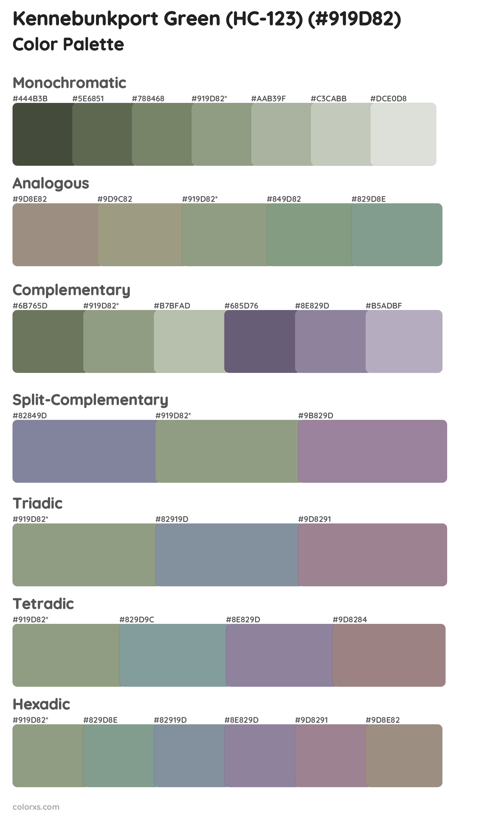 Kennebunkport Green (HC-123) Color Scheme Palettes
