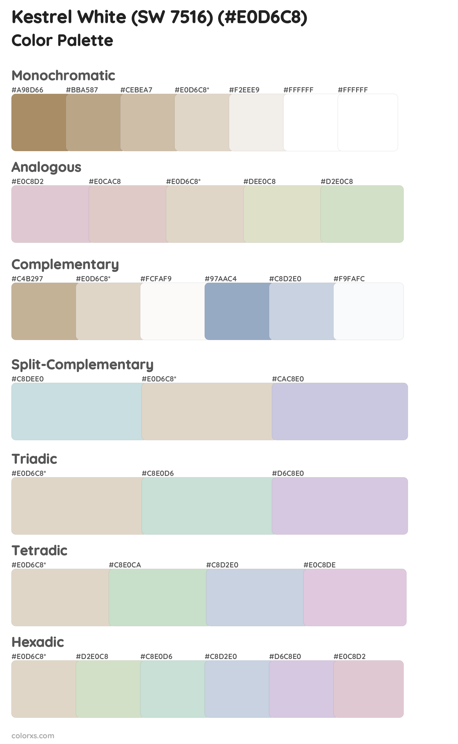 Kestrel White (SW 7516) Color Scheme Palettes