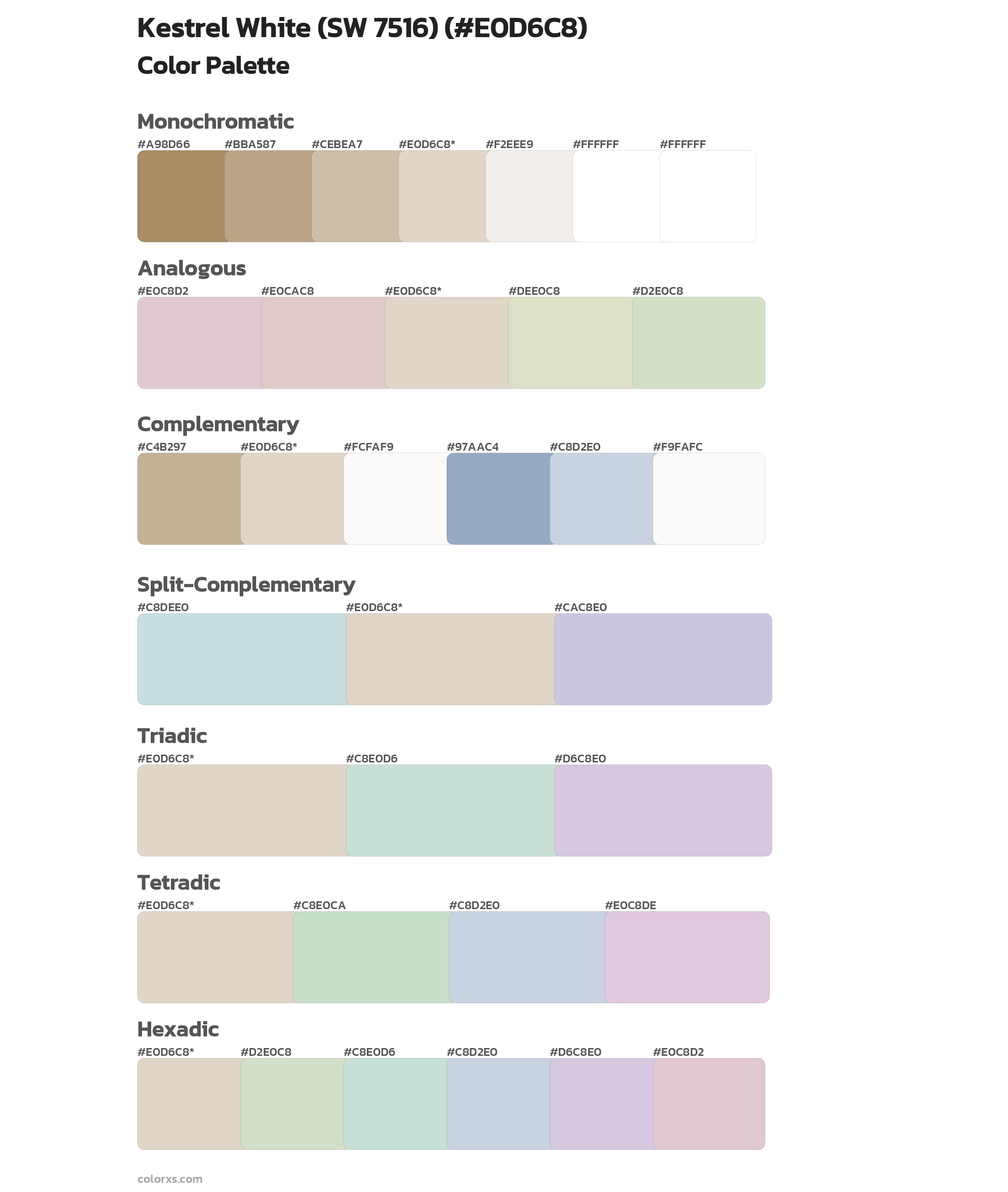 Sherwin Williams Kestrel White (SW 7516) Paint coordinating colors and