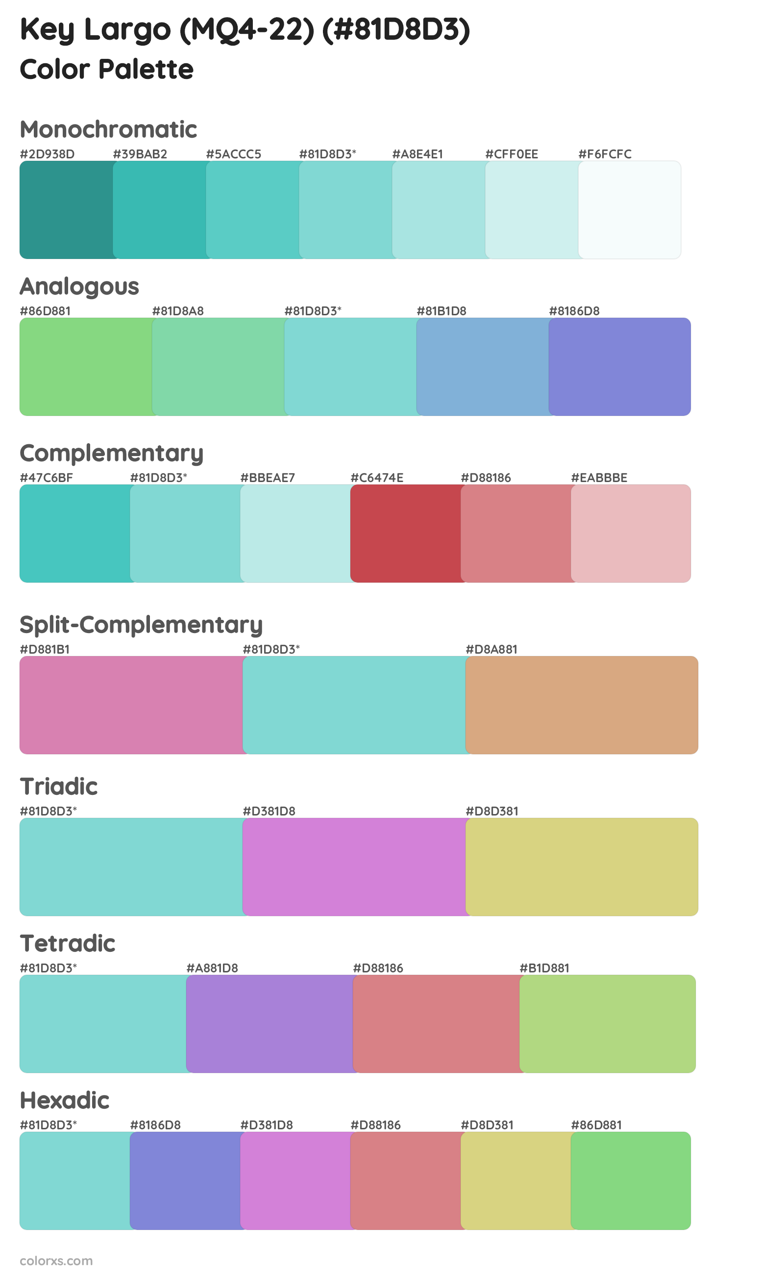 Key Largo (MQ4-22) Color Scheme Palettes