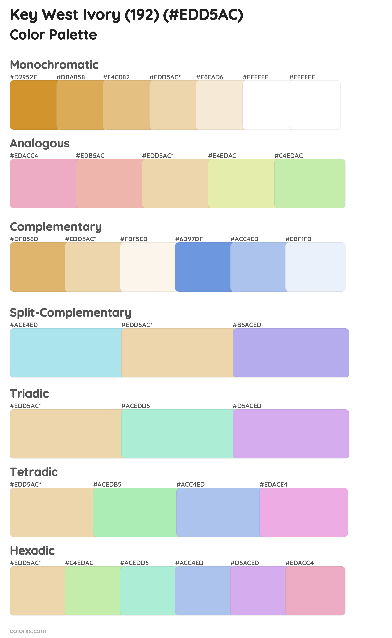 Key West Ivory (192) Color Scheme Palettes