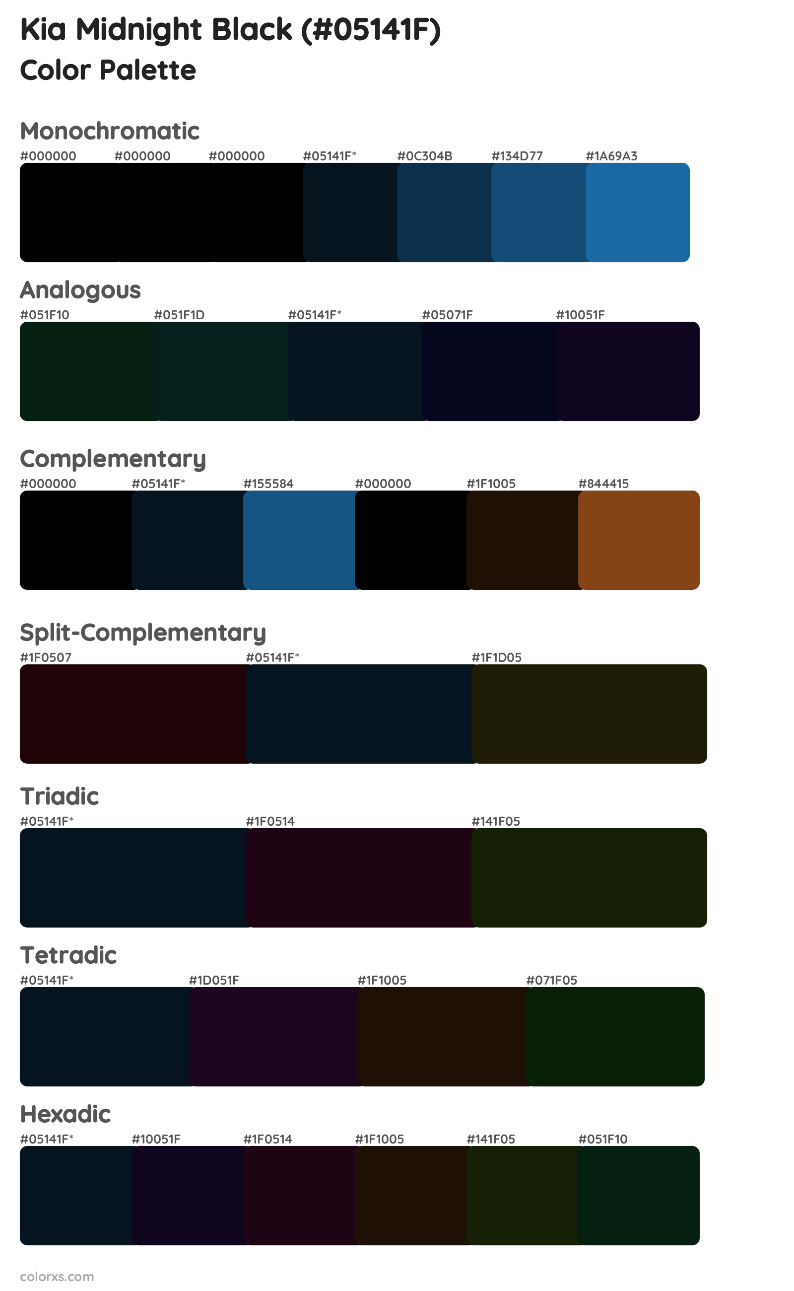Kia Midnight Black Color Scheme Palettes