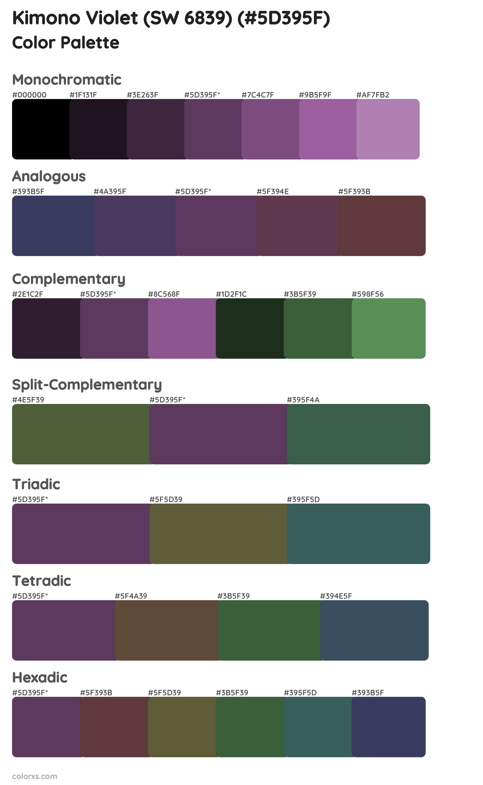 Sherwin Williams Kimono Violet (SW 6839) Paint color palettes and 