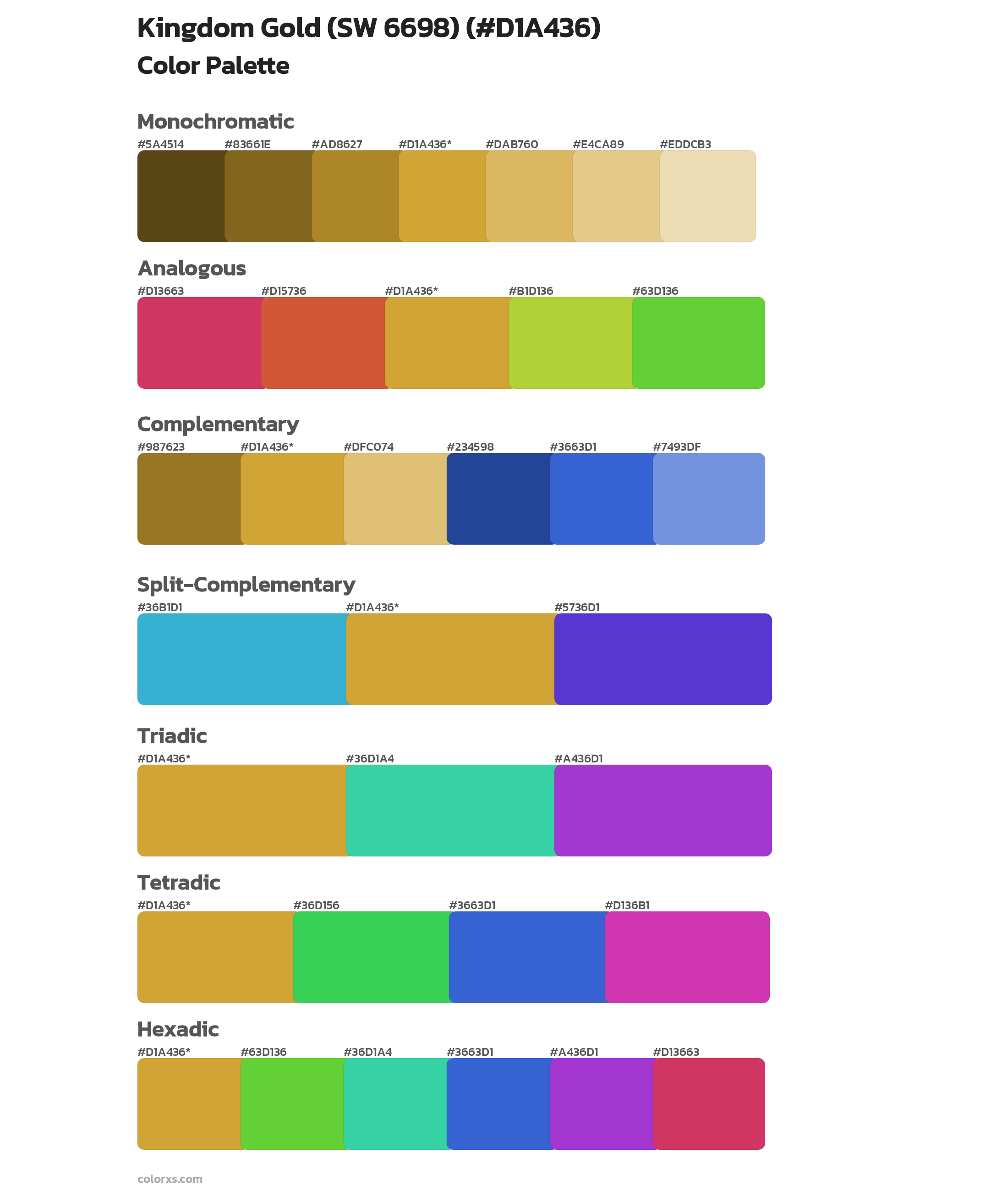 Kingdom Gold (SW 6698) Color Scheme Palettes