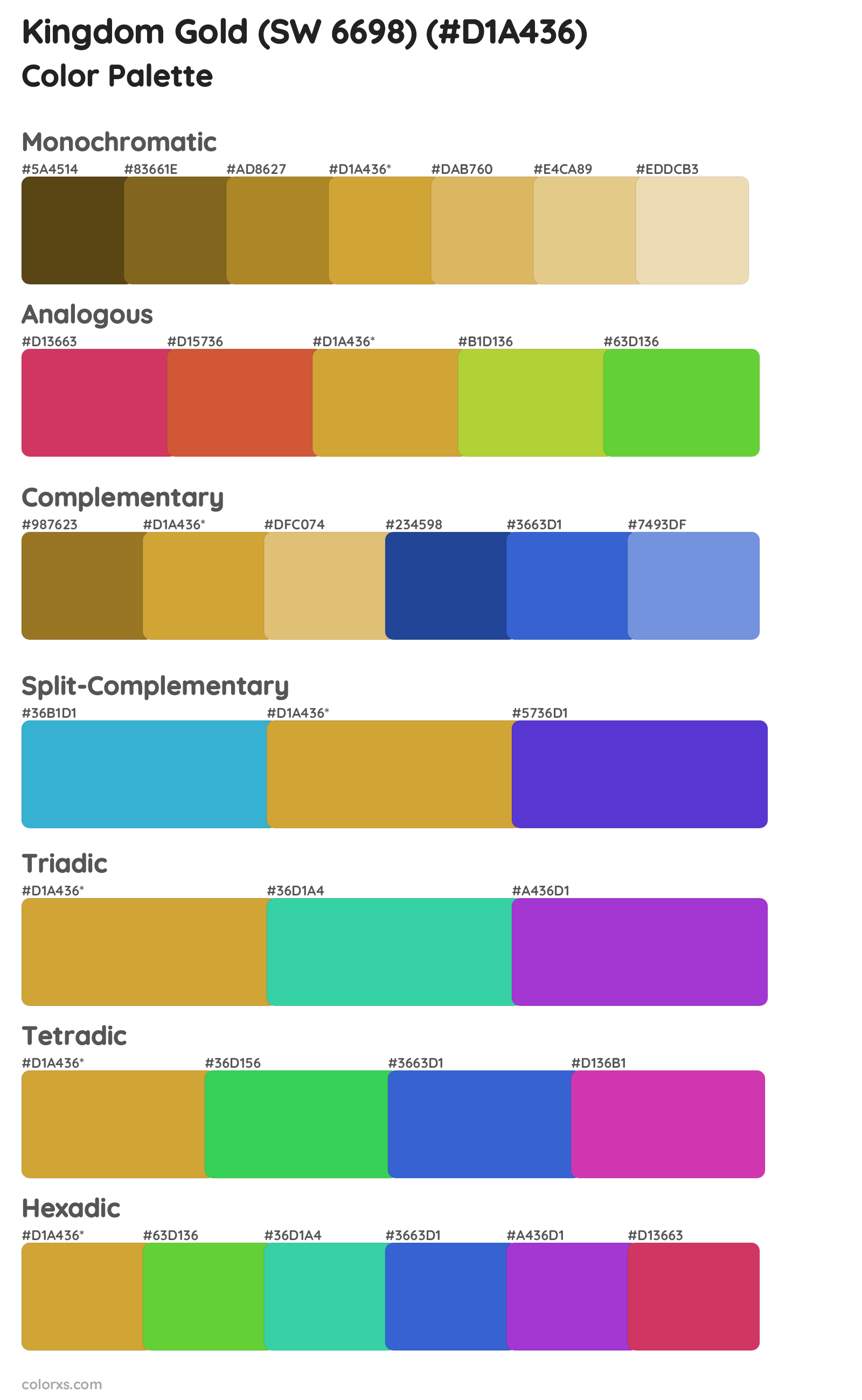 Kingdom Gold (SW 6698) Color Scheme Palettes