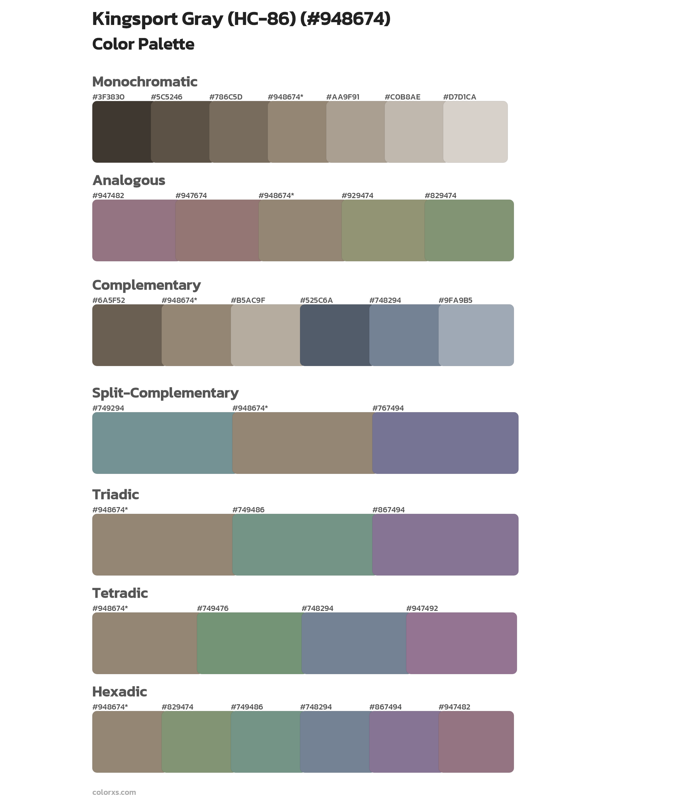 Kingsport Gray (HC-86) Color Scheme Palettes