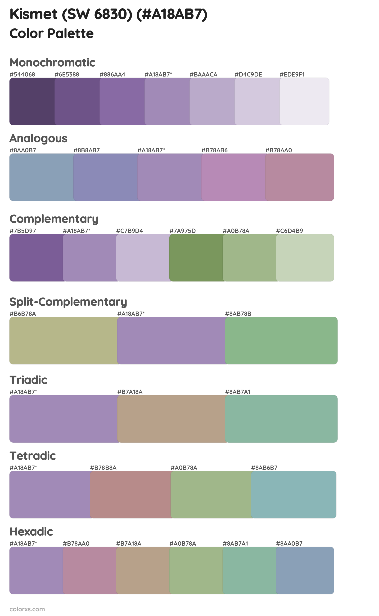 Kismet (SW 6830) Color Scheme Palettes