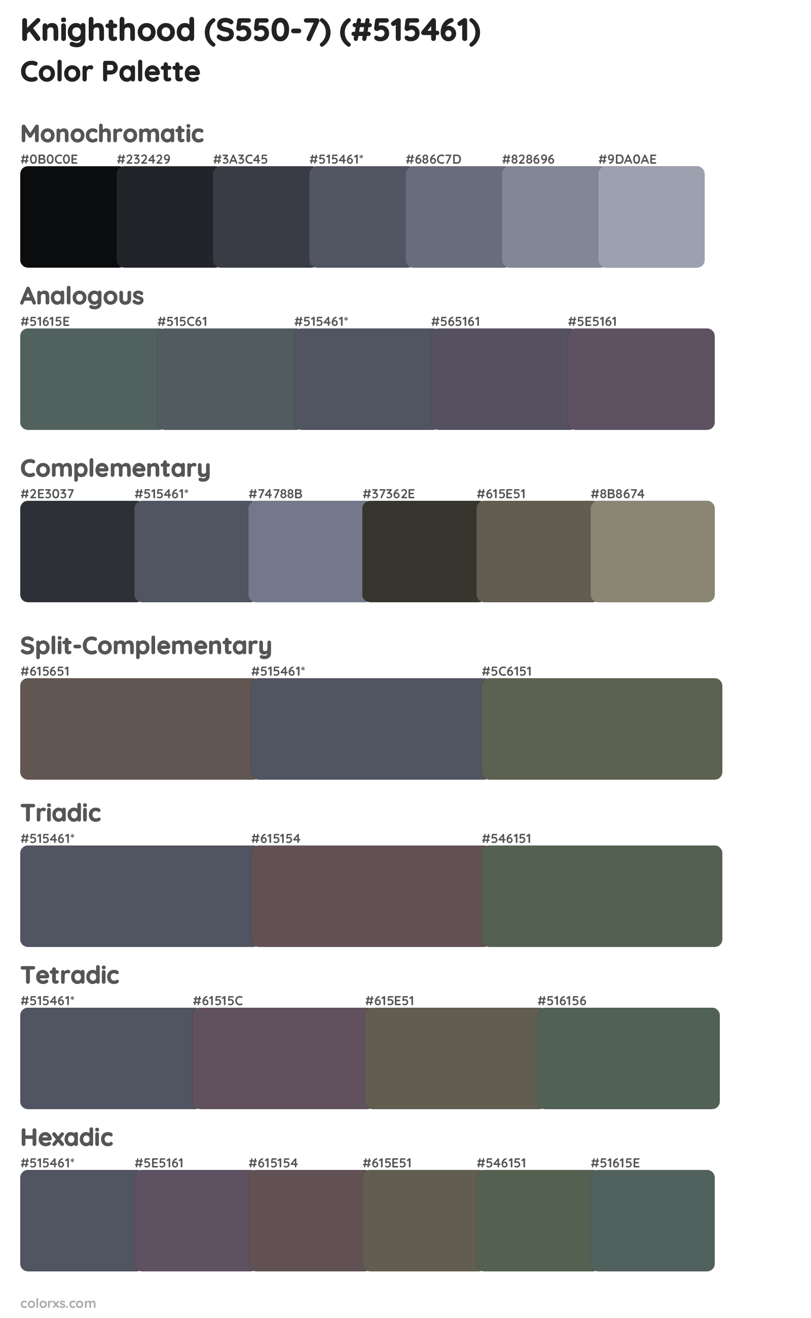 Knighthood (S550-7) Color Scheme Palettes