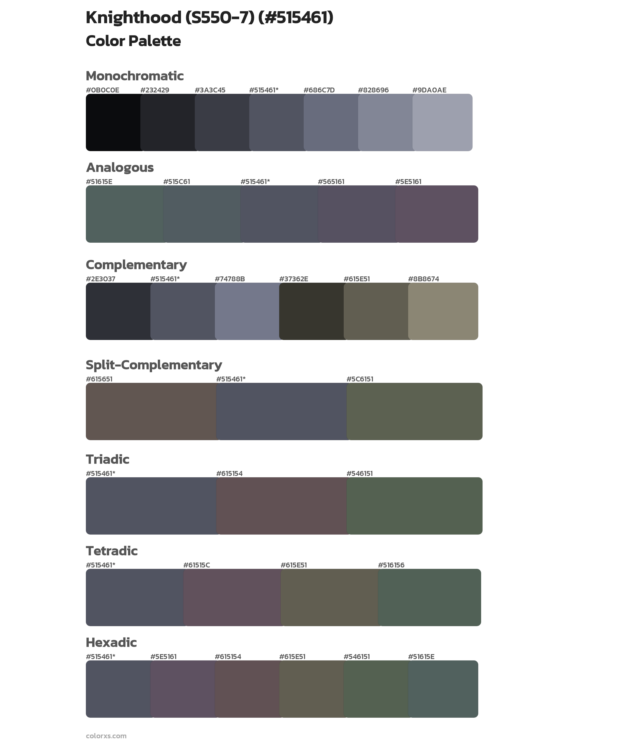 Knighthood (S550-7) Color Scheme Palettes