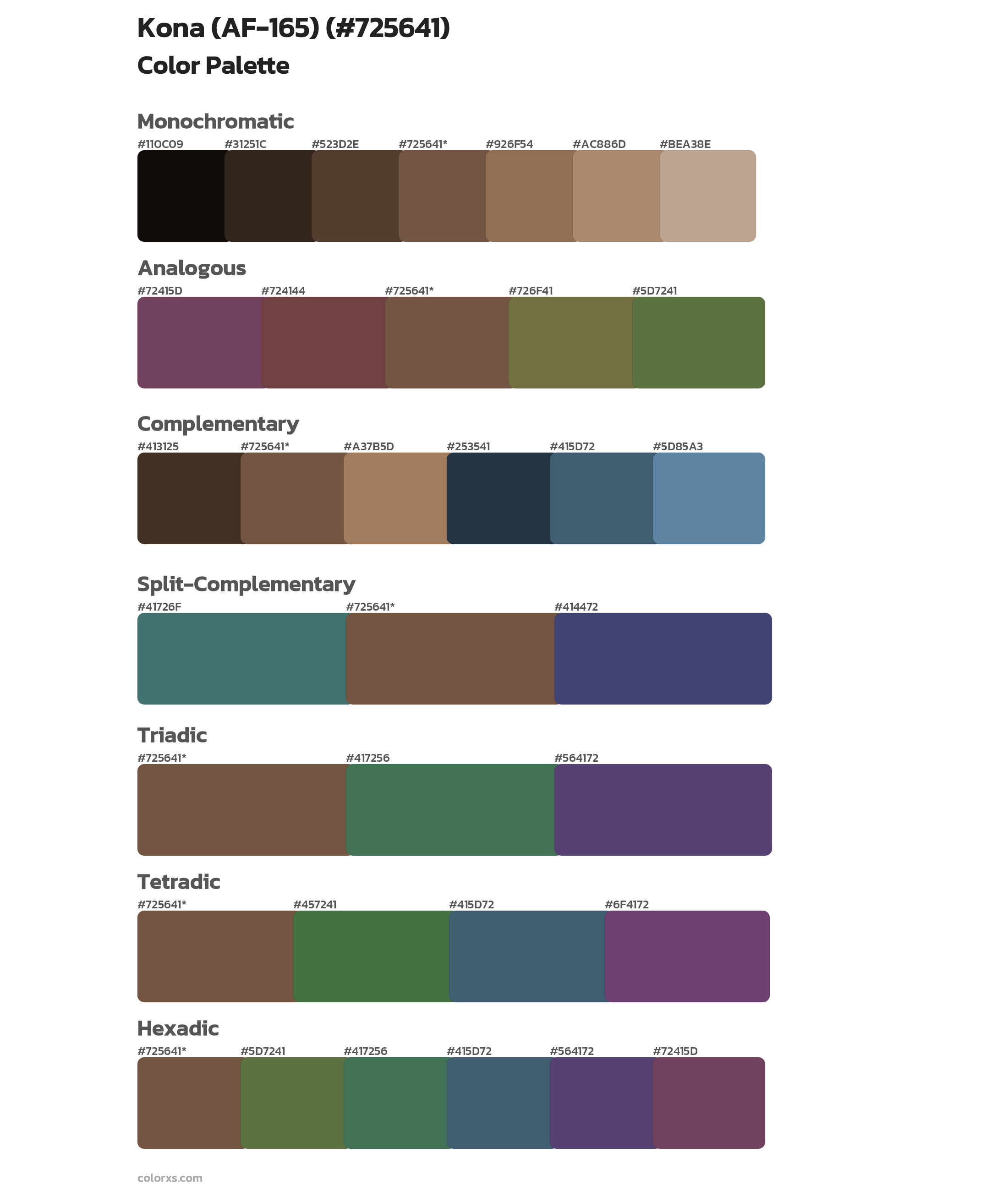 Kona (AF-165) Color Scheme Palettes