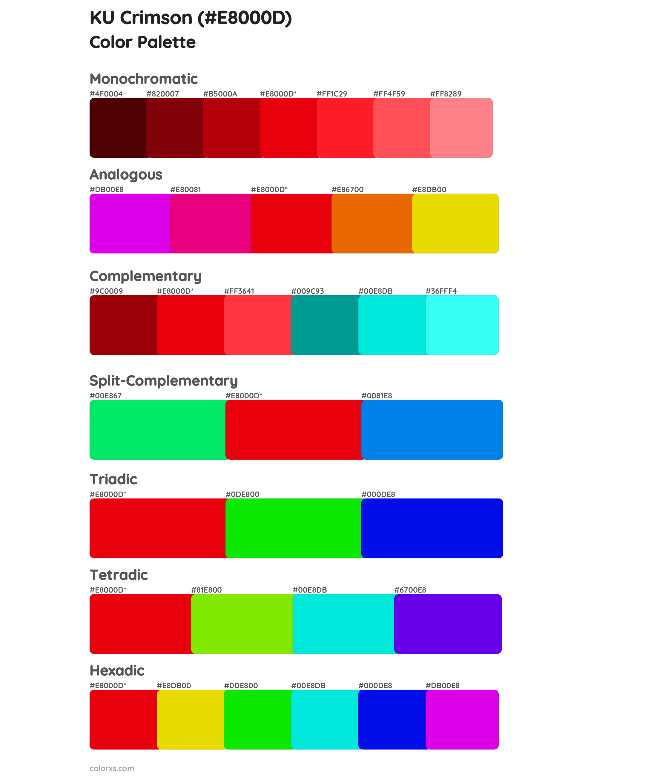 KU Crimson Color Scheme Palettes