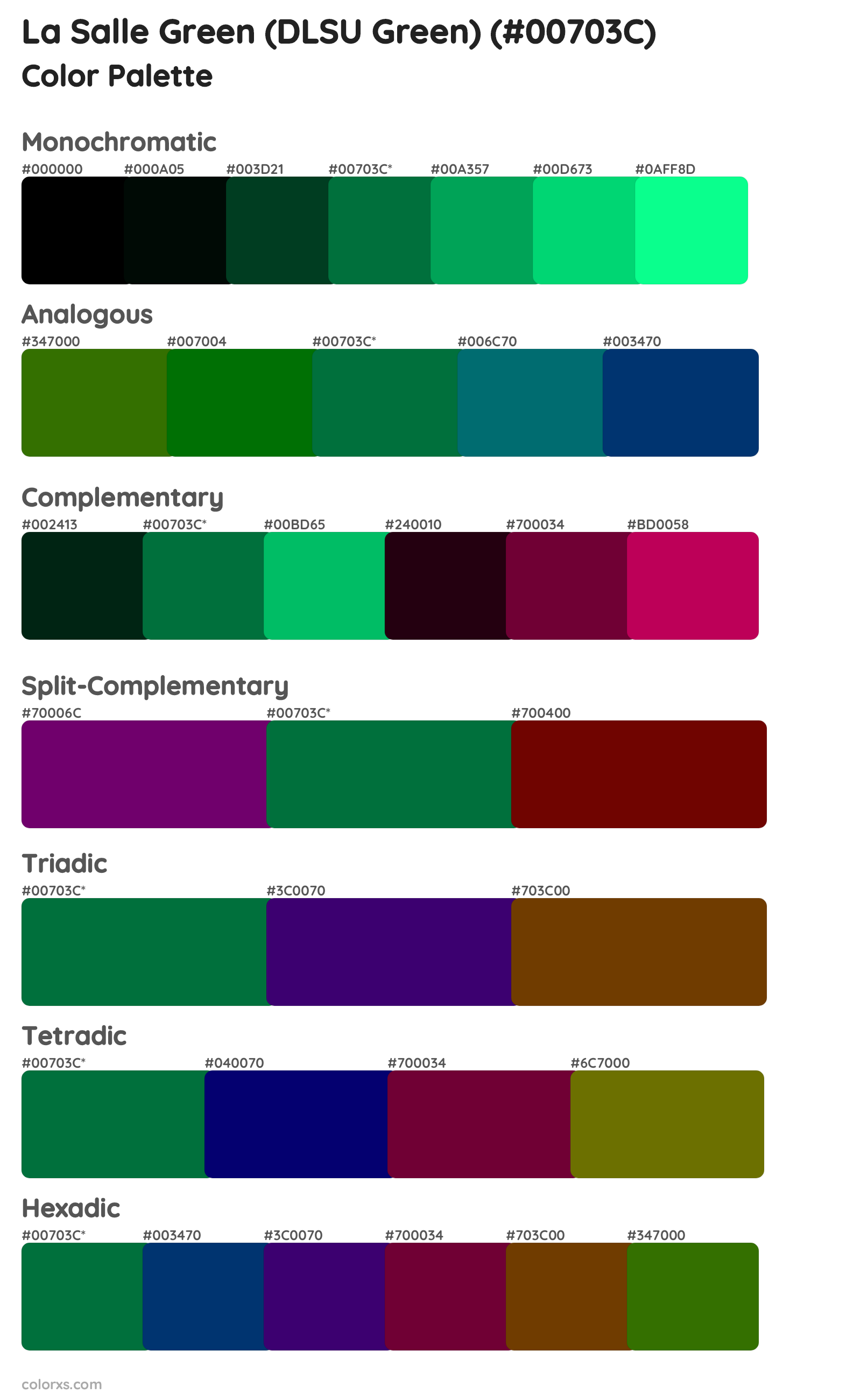 La Salle Green (DLSU Green) Color Scheme Palettes