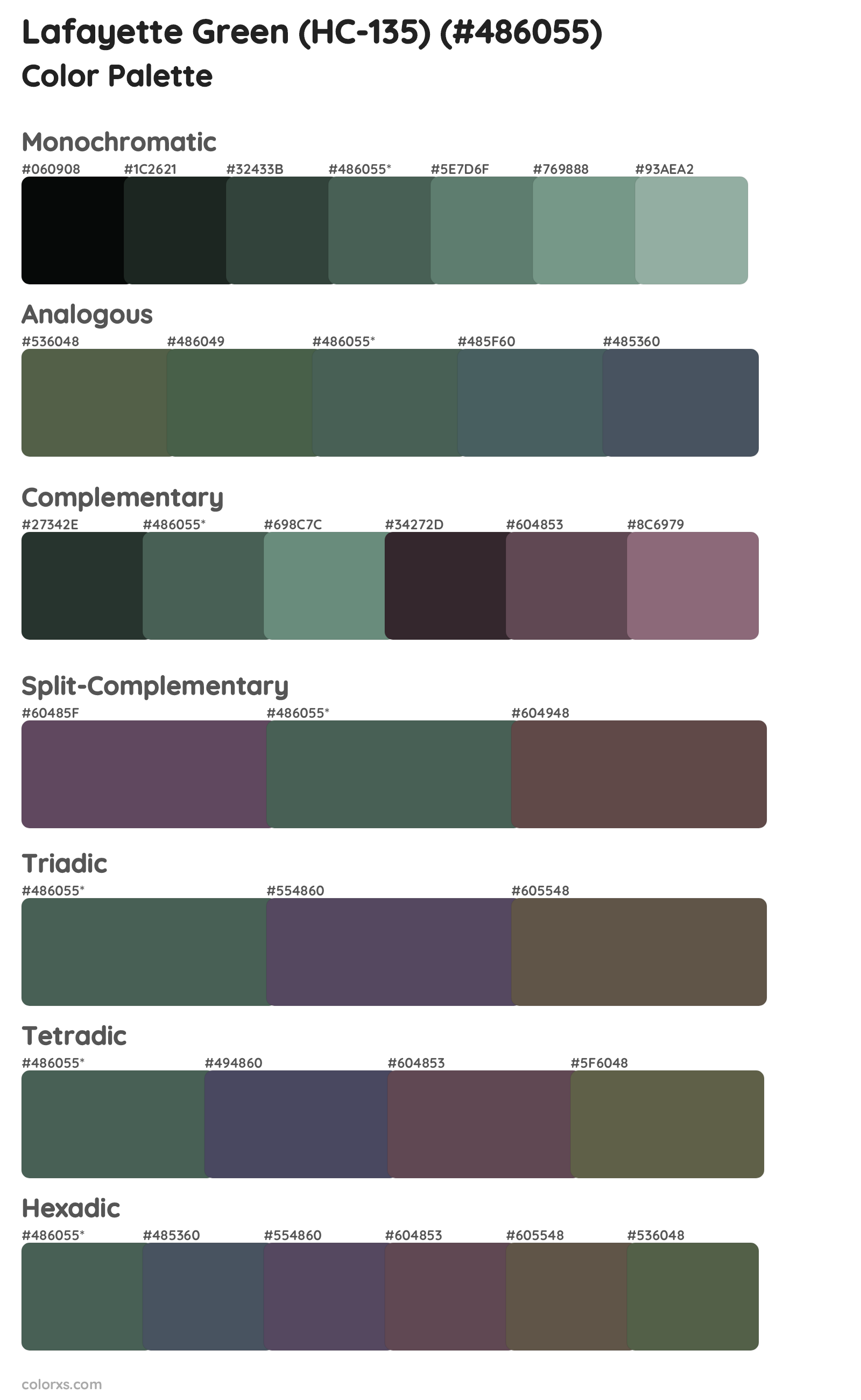Lafayette Green (HC-135) Color Scheme Palettes