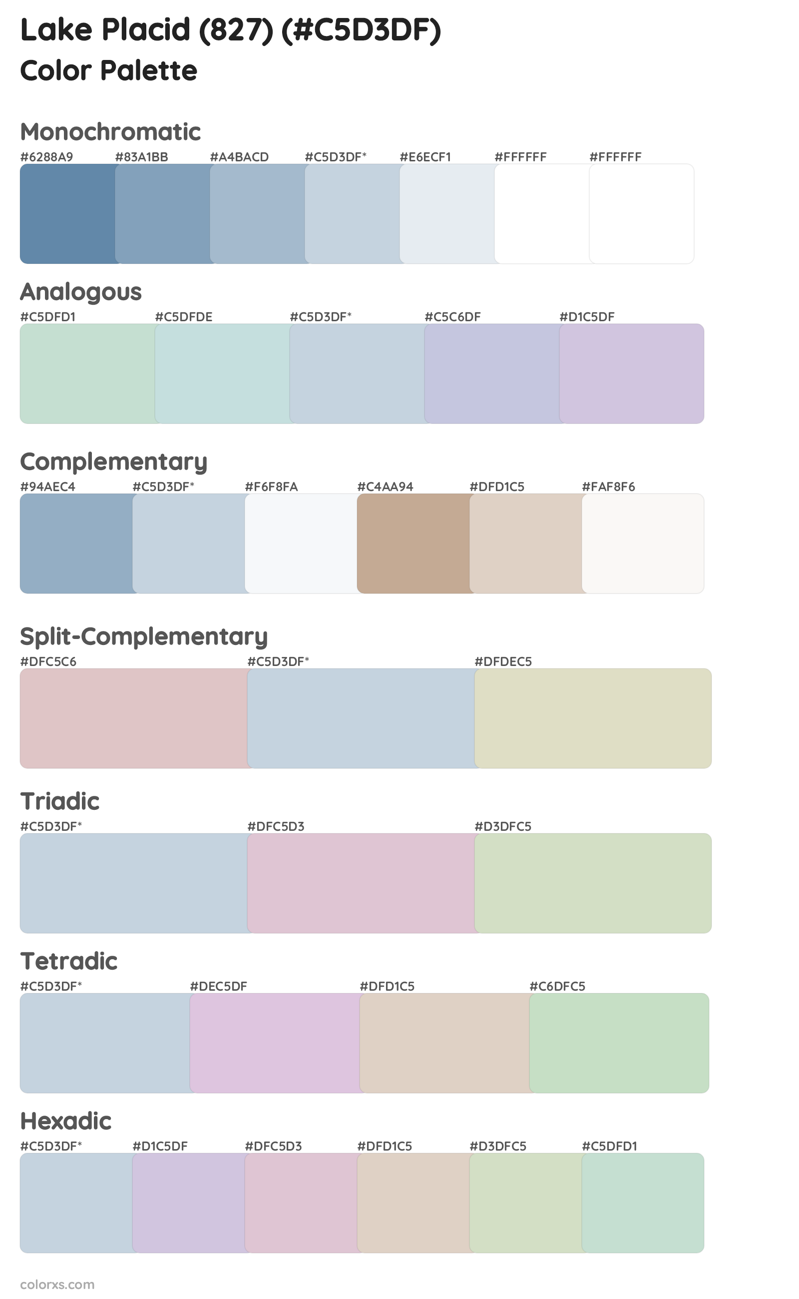 Lake Placid (827) Color Scheme Palettes