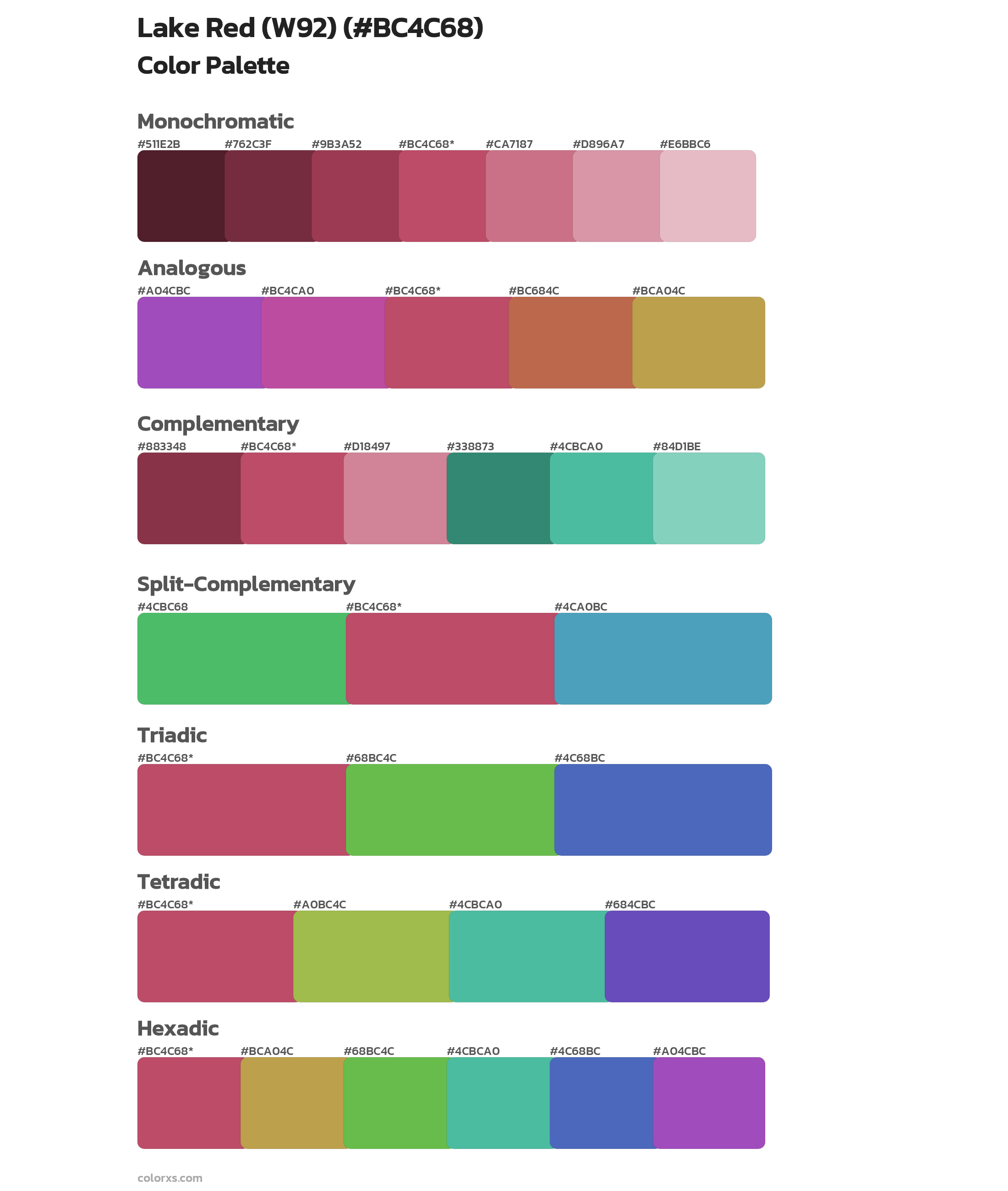 Lake Red (W92) Color Scheme Palettes