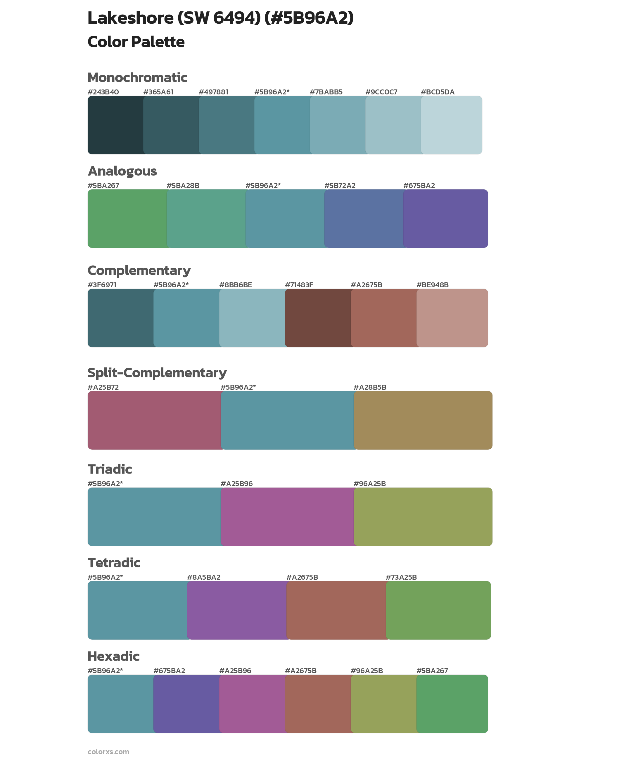 Lakeshore (SW 6494) Color Scheme Palettes