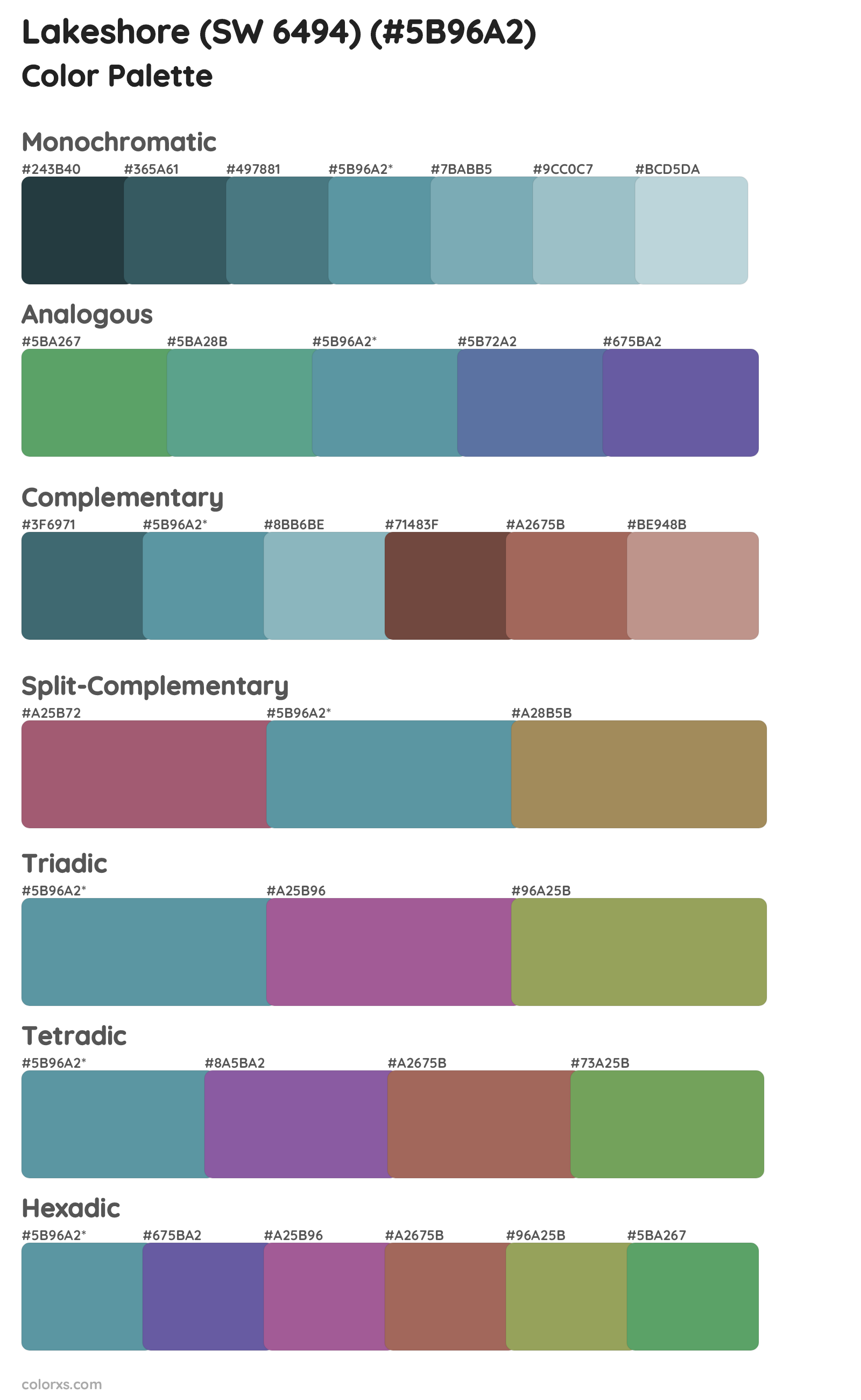 Lakeshore (SW 6494) Color Scheme Palettes