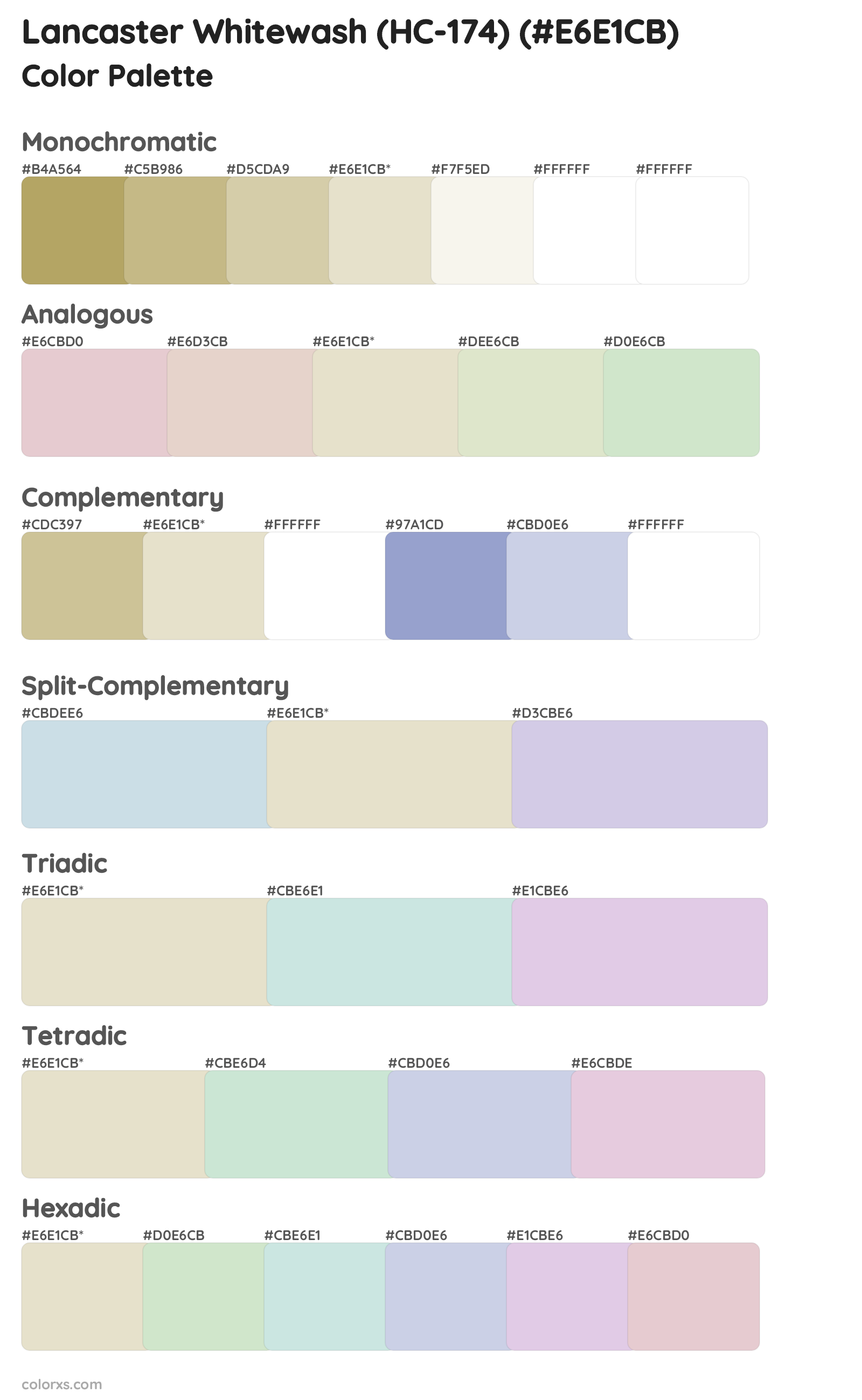 Lancaster Whitewash (HC-174) Color Scheme Palettes