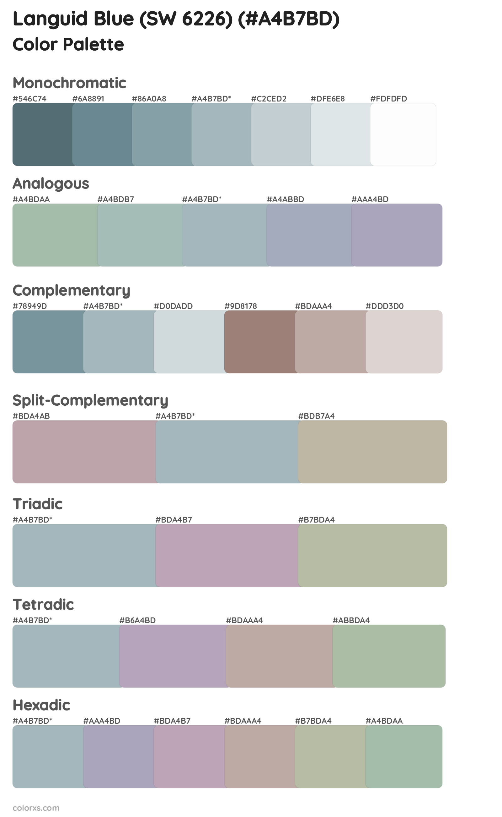 Languid Blue (SW 6226) Color Scheme Palettes