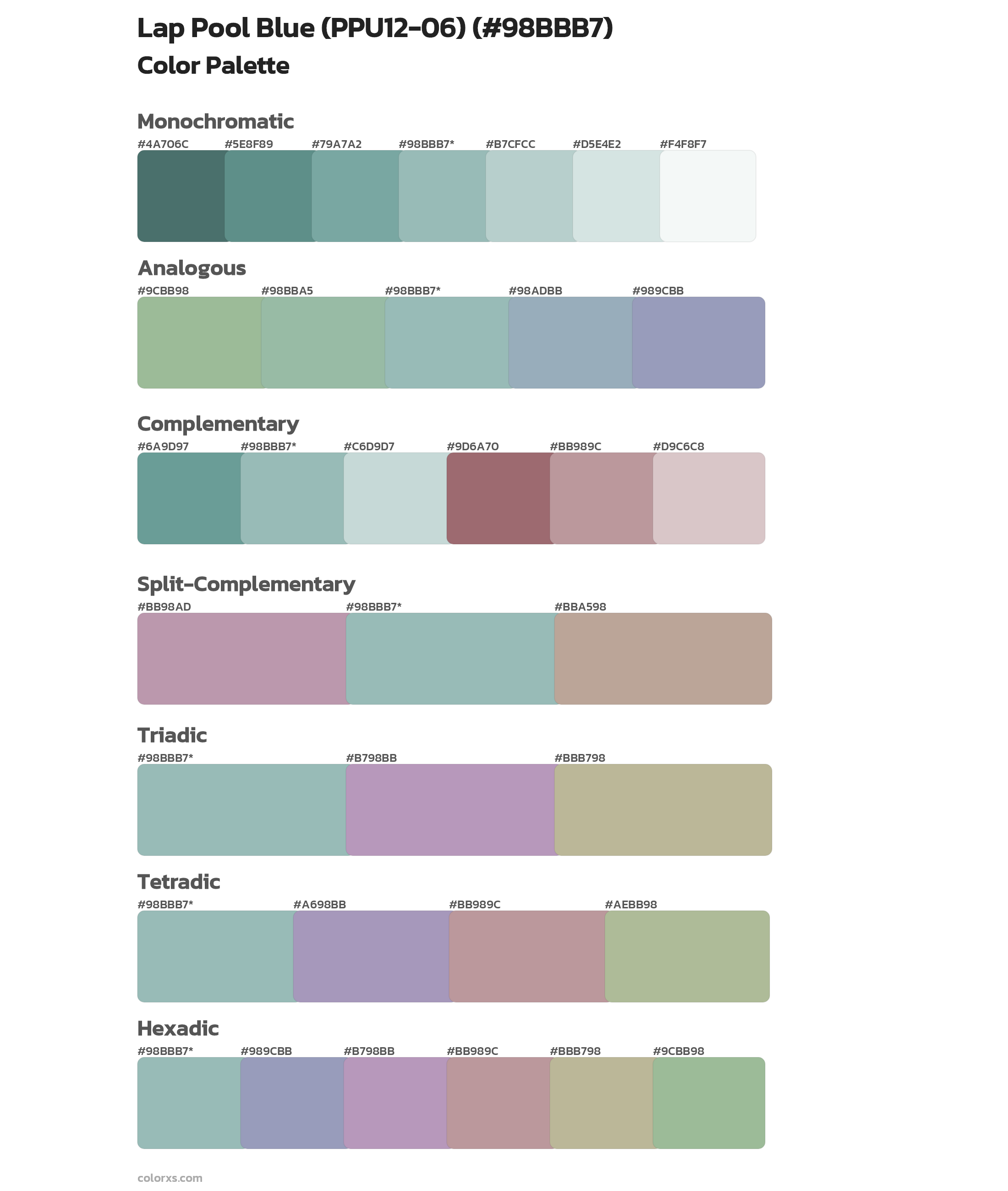 Lap Pool Blue (PPU12-06) Color Scheme Palettes