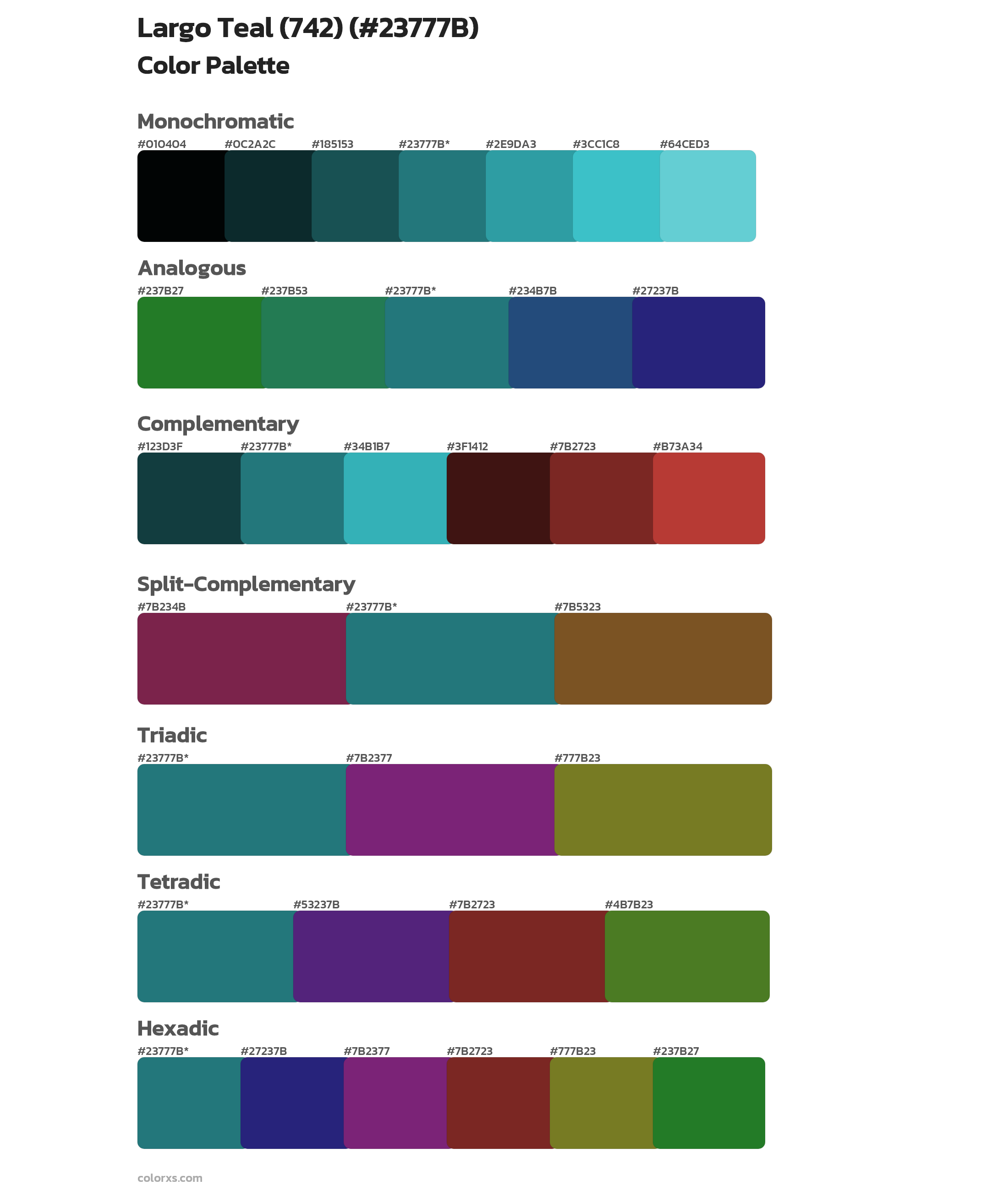 Largo Teal (742) Color Scheme Palettes