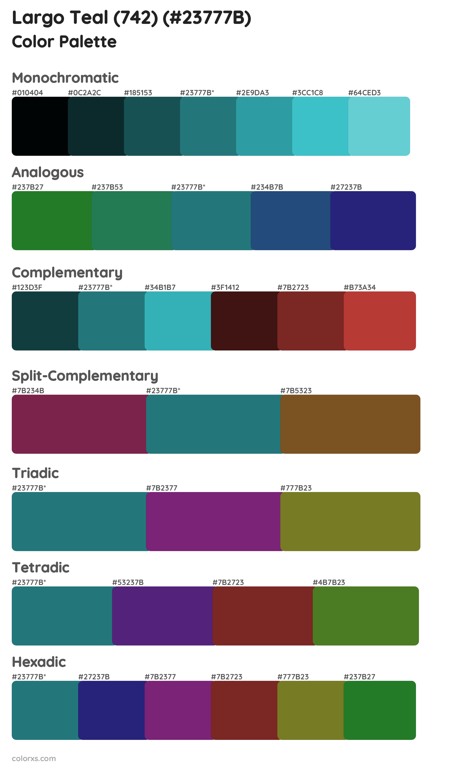 Largo Teal (742) Color Scheme Palettes