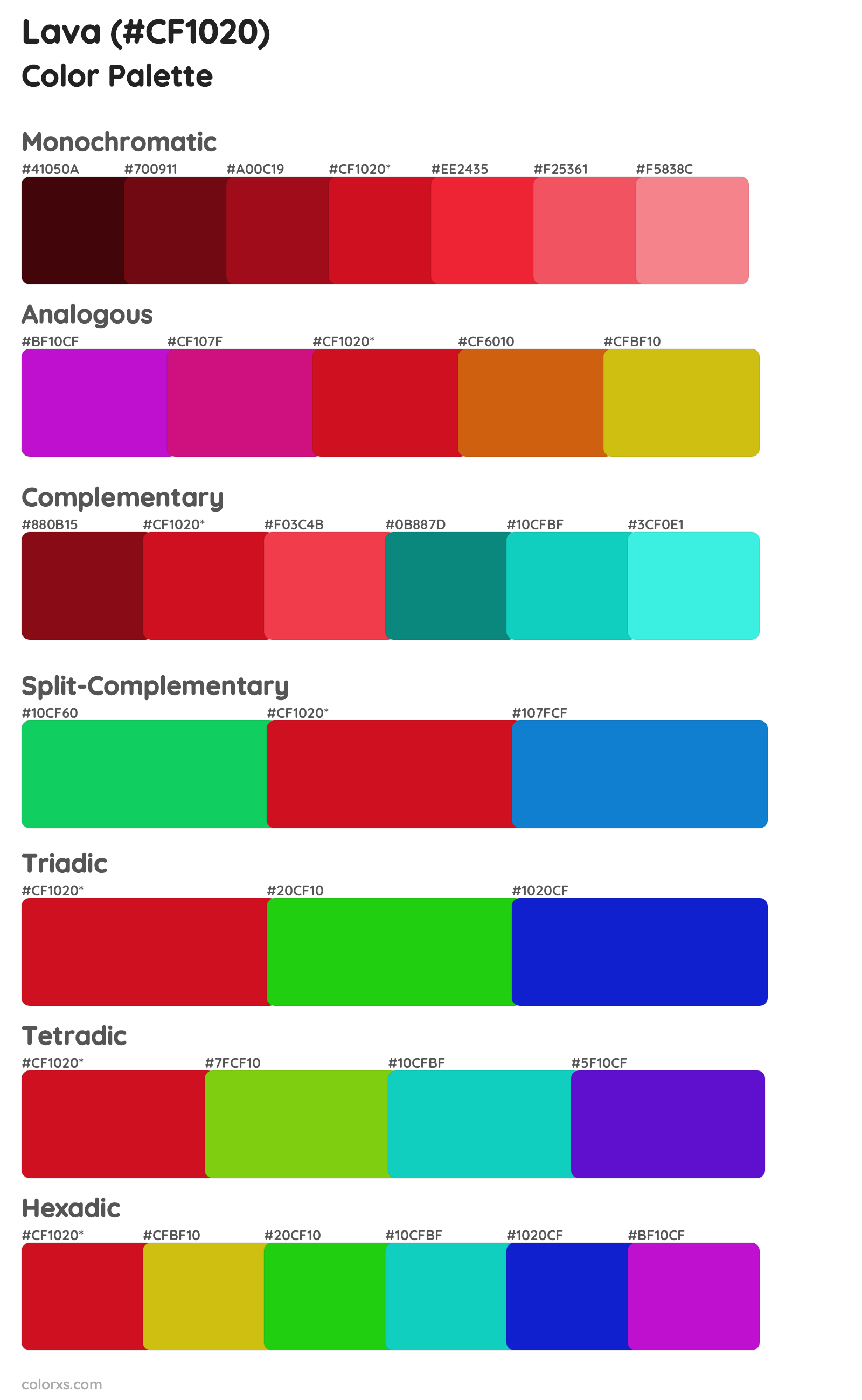 Lava Color Scheme Palettes