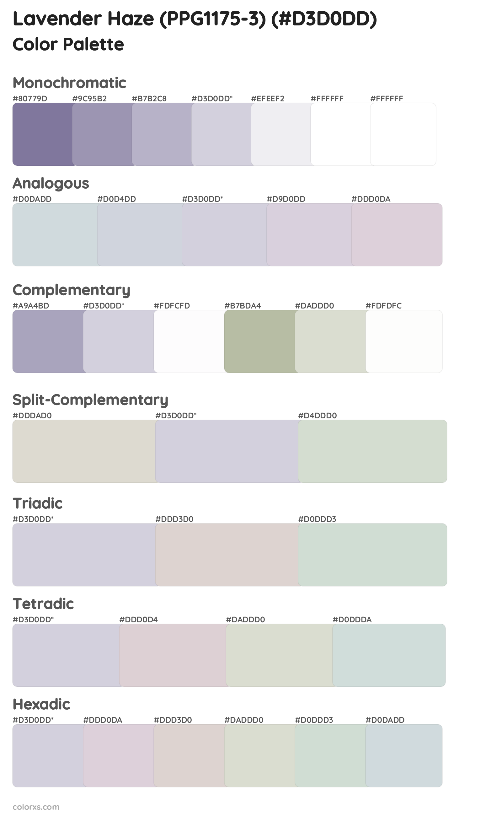 Lavender Haze (PPG1175-3) Color Scheme Palettes