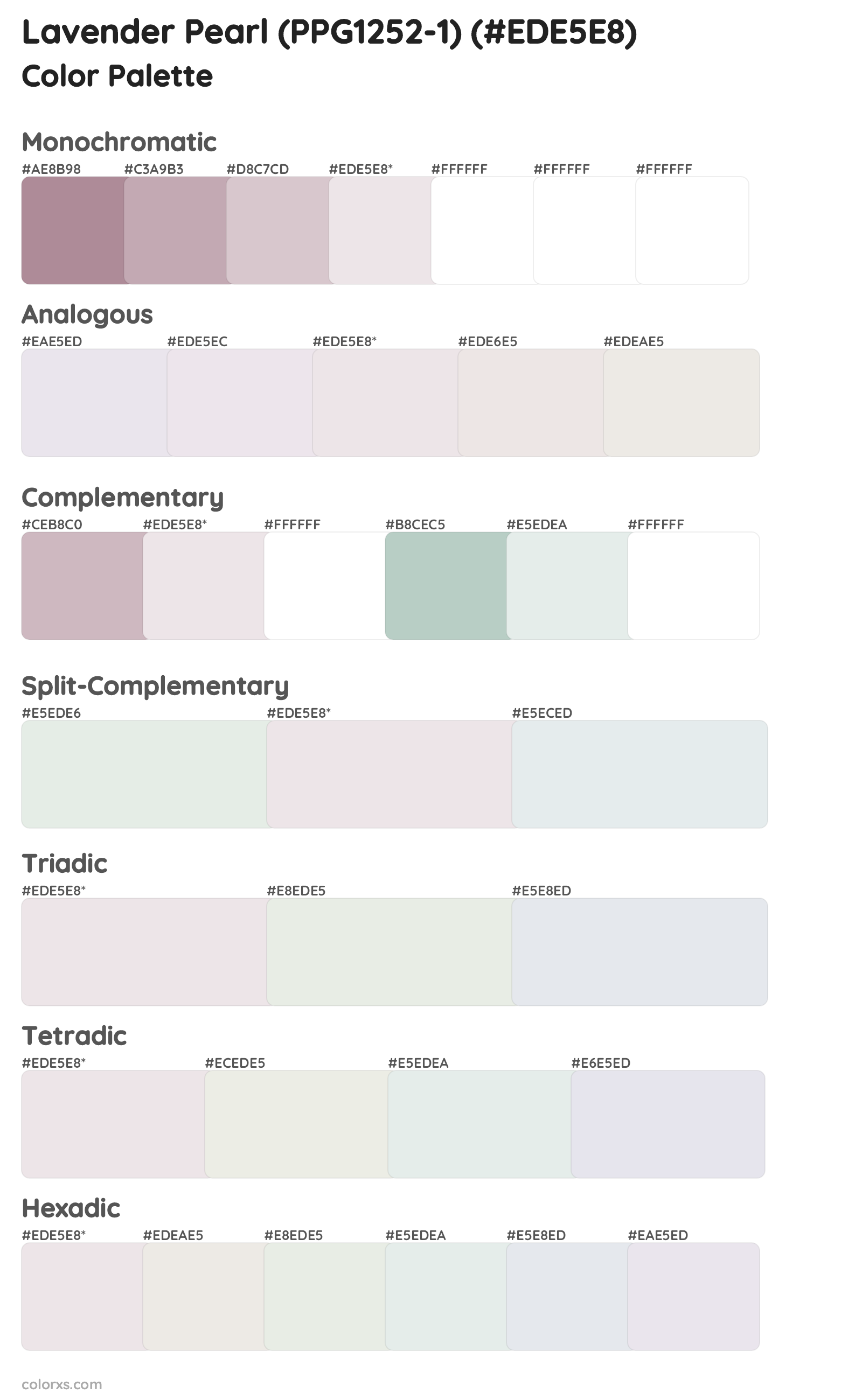 Lavender Pearl (PPG1252-1) Color Scheme Palettes