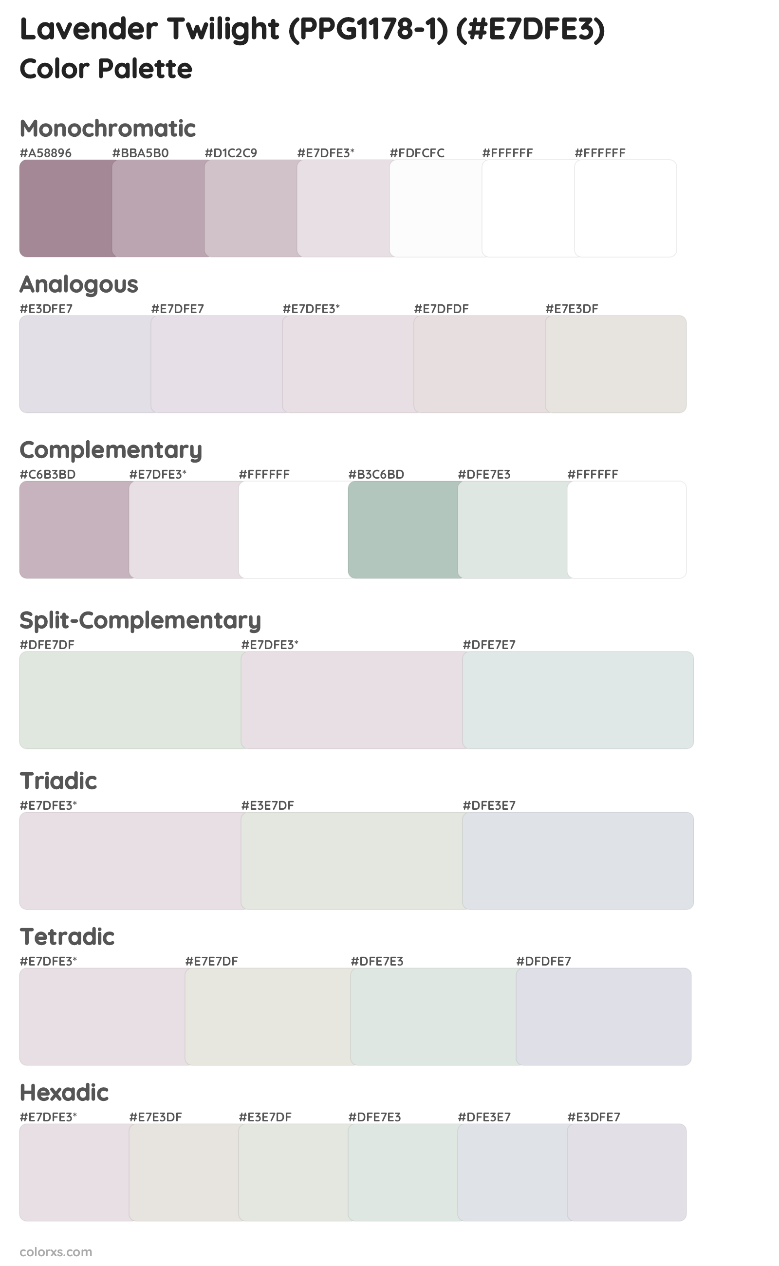 Lavender Twilight (PPG1178-1) Color Scheme Palettes