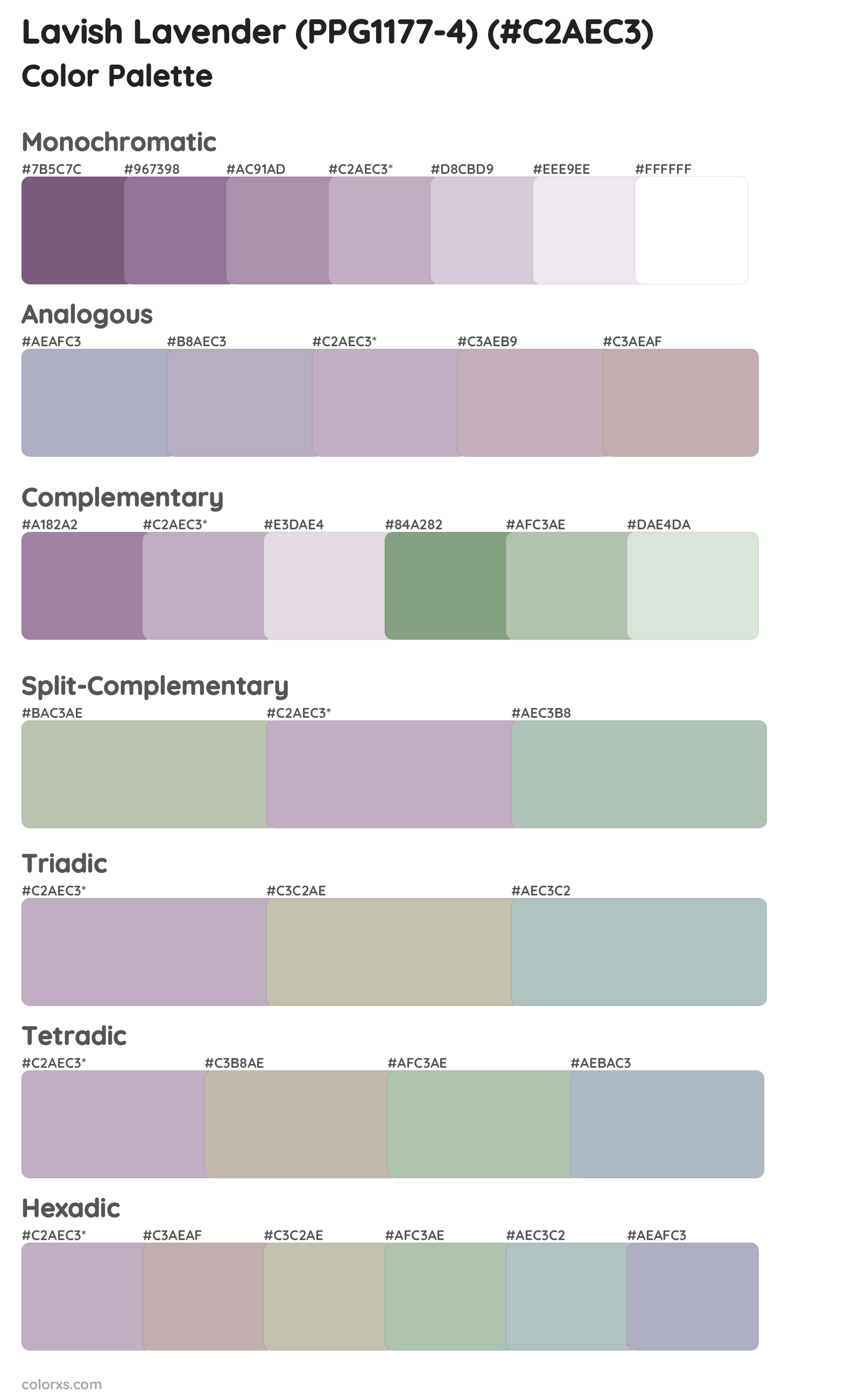 Lavish Lavender (PPG1177-4) Color Scheme Palettes