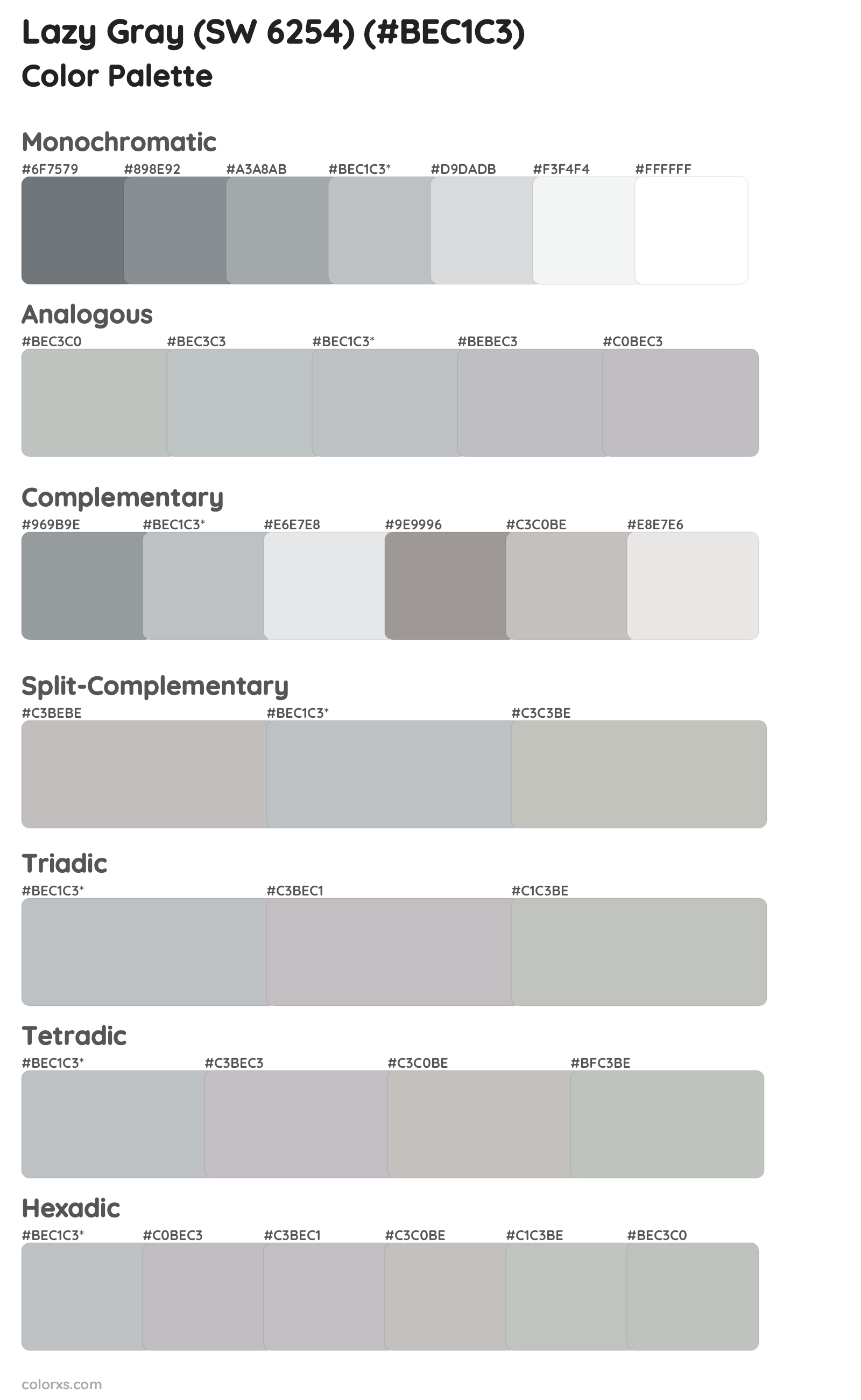 Lazy Gray (SW 6254) Color Scheme Palettes