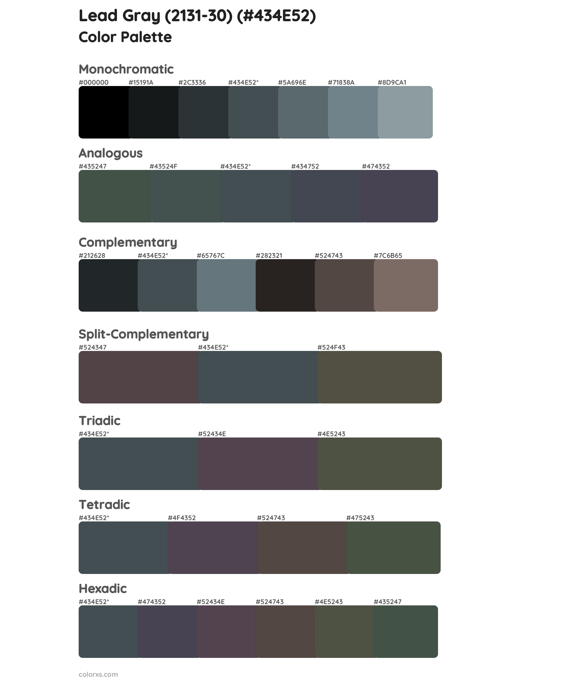 Lead Gray (2131-30) Color Scheme Palettes