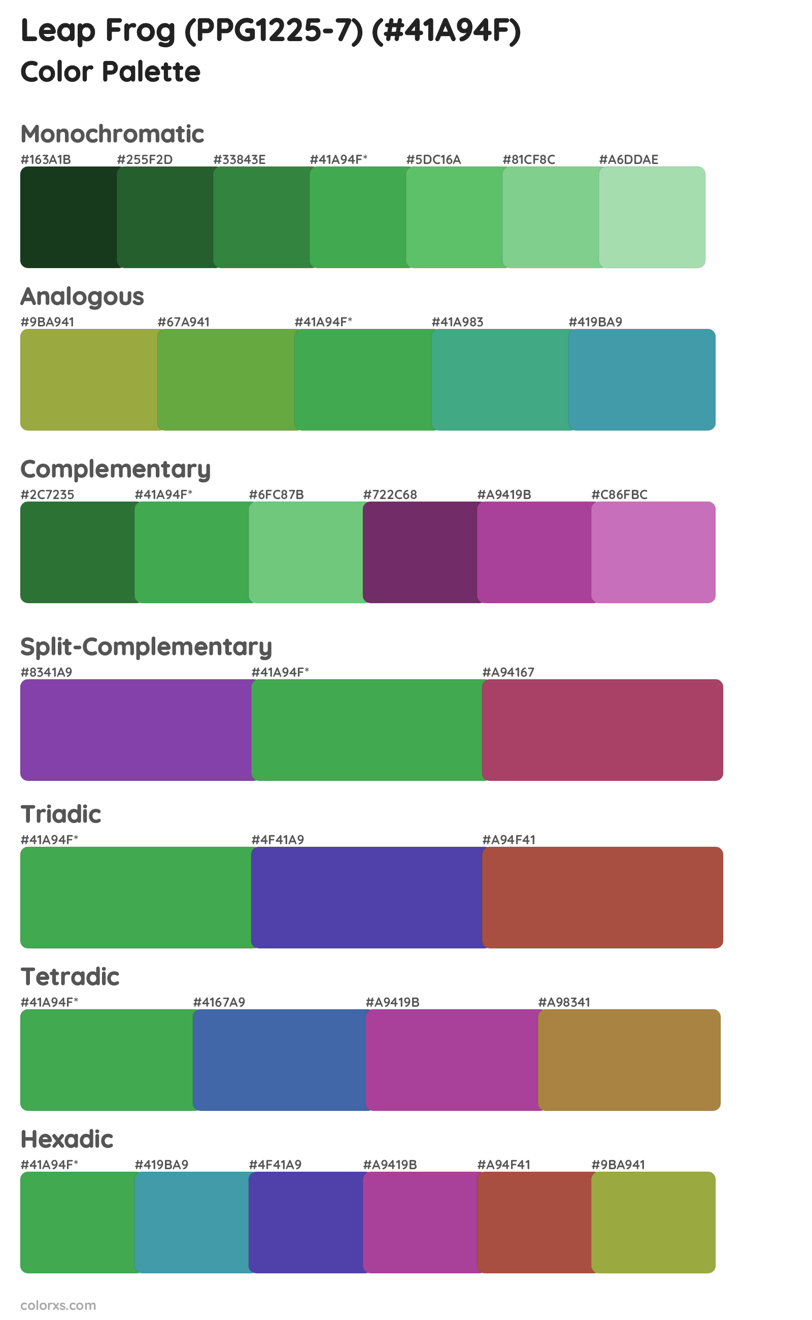 Leap Frog (PPG1225-7) Color Scheme Palettes