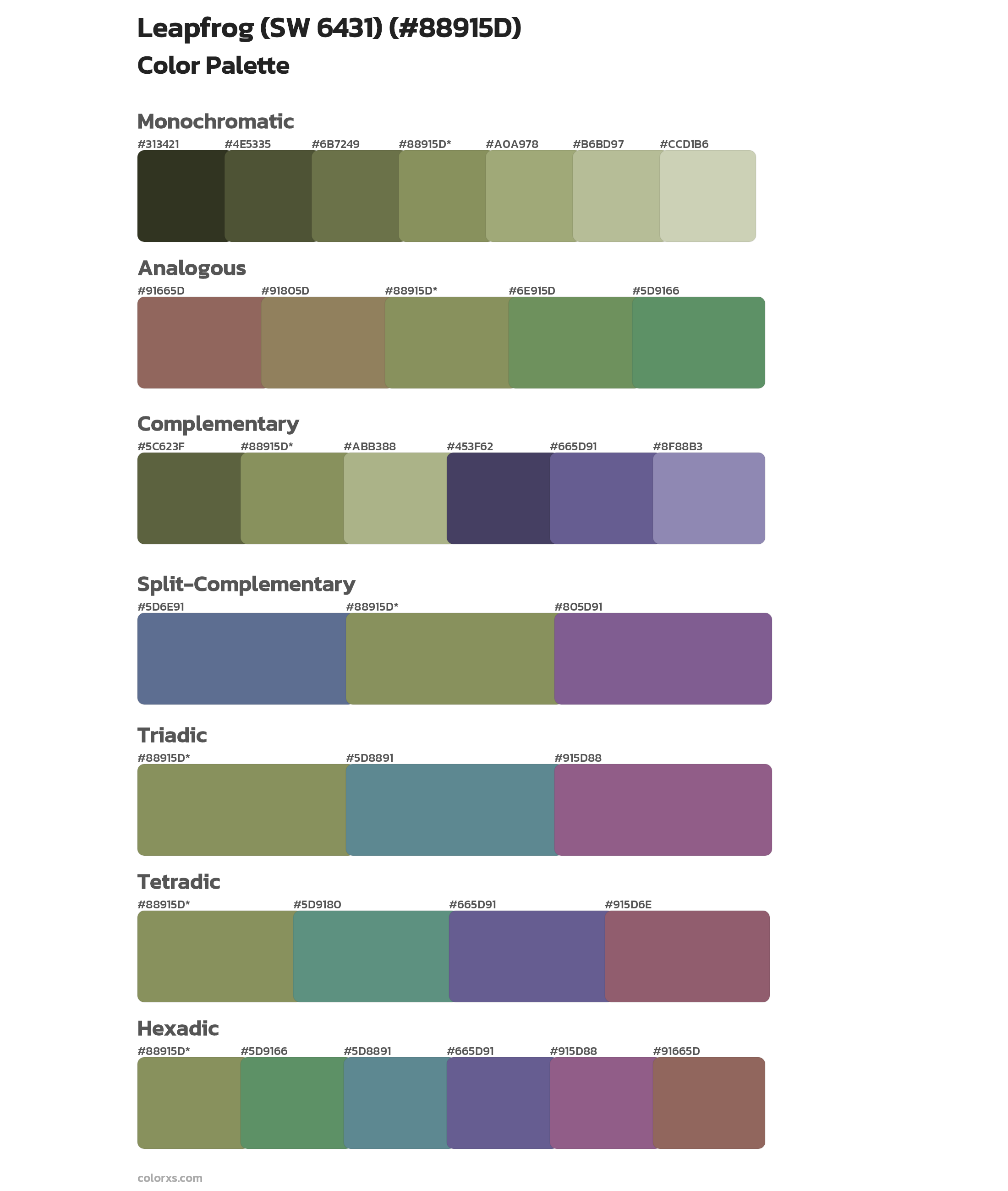Leapfrog (SW 6431) Color Scheme Palettes