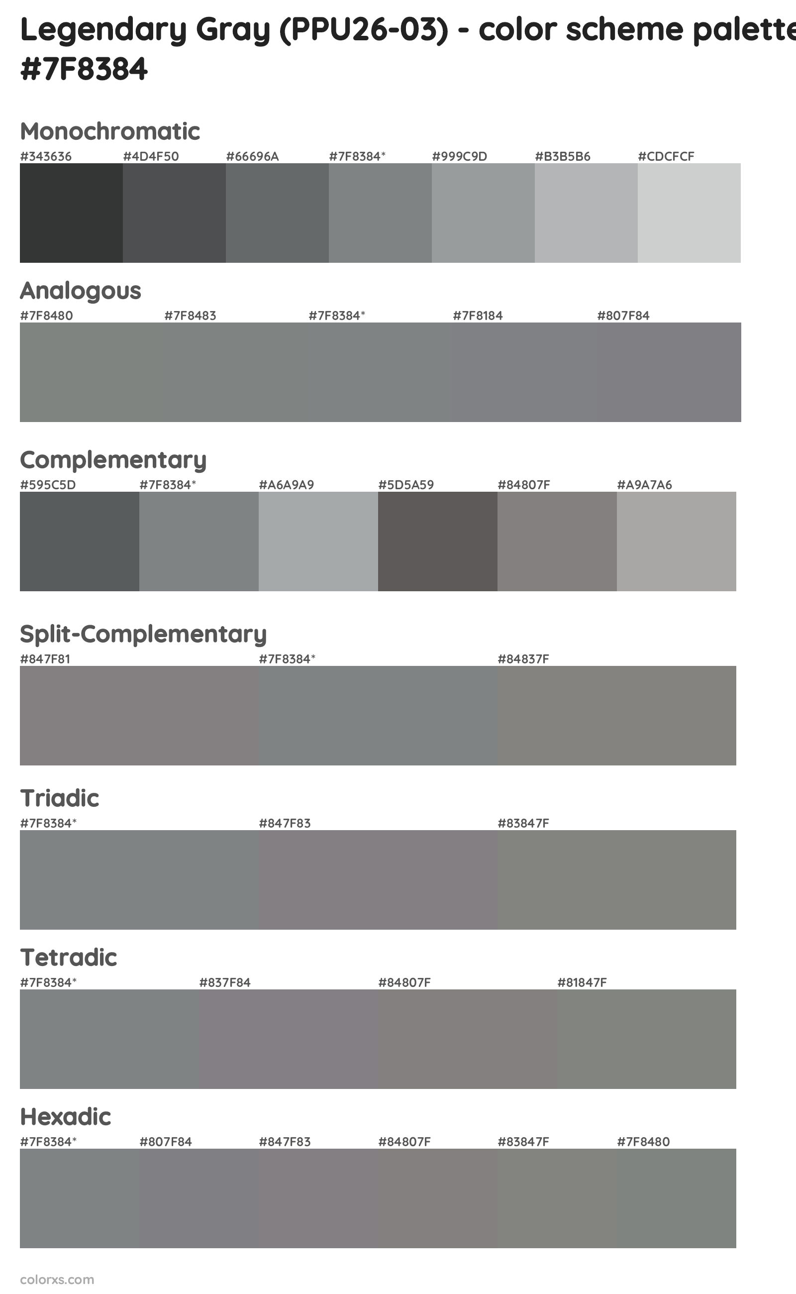 Legendary Gray (PPU26-03) Color Scheme Palettes