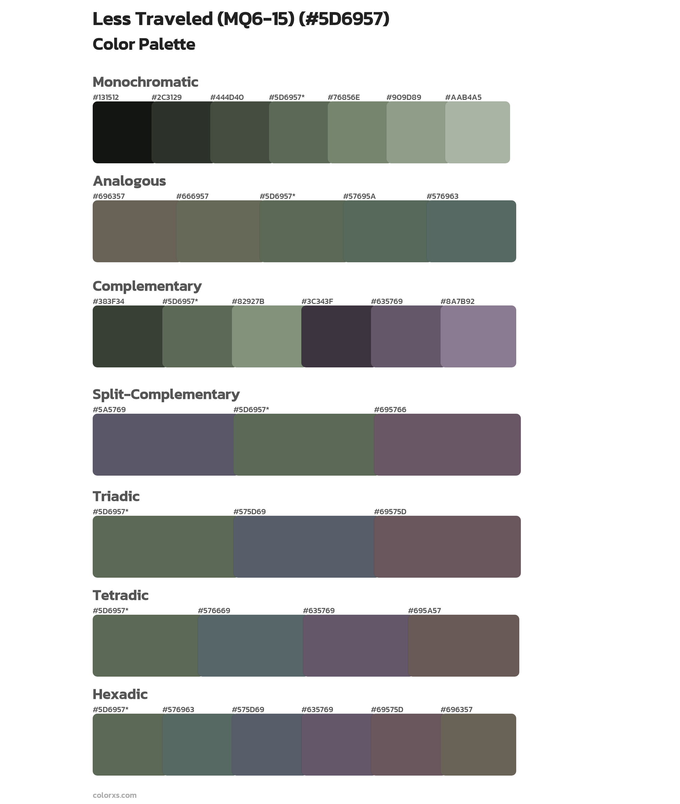 Less Traveled (MQ6-15) Color Scheme Palettes
