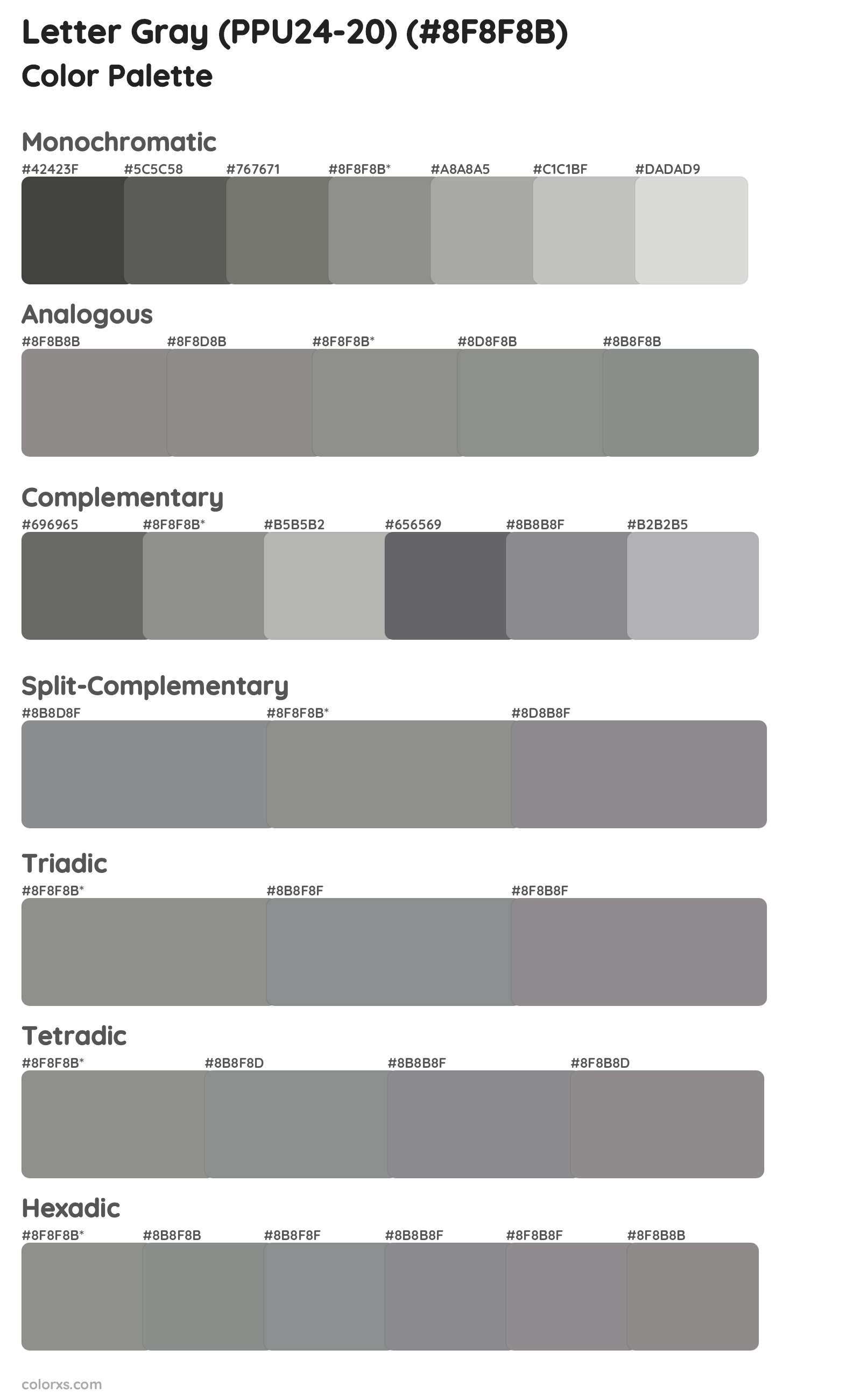 Letter Gray (PPU24-20) Color Scheme Palettes