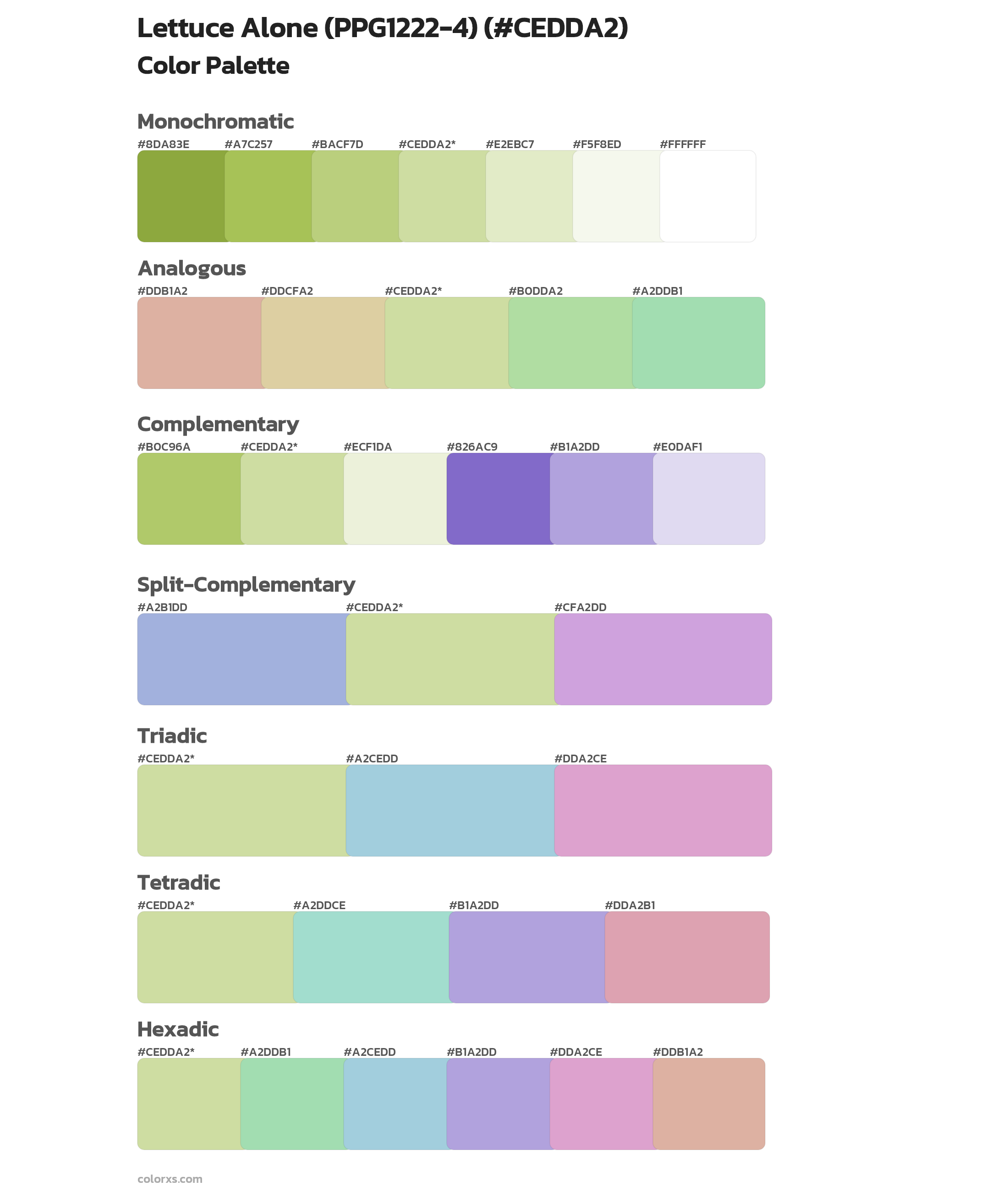 Lettuce Alone (PPG1222-4) Color Scheme Palettes
