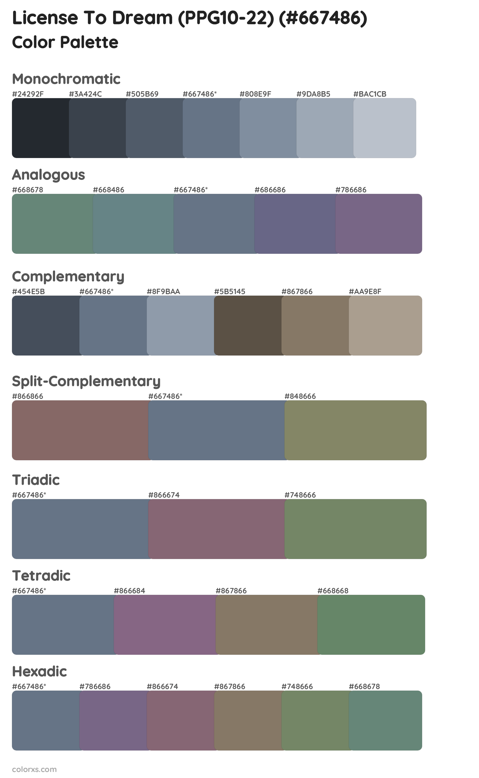 License To Dream (PPG10-22) Color Scheme Palettes