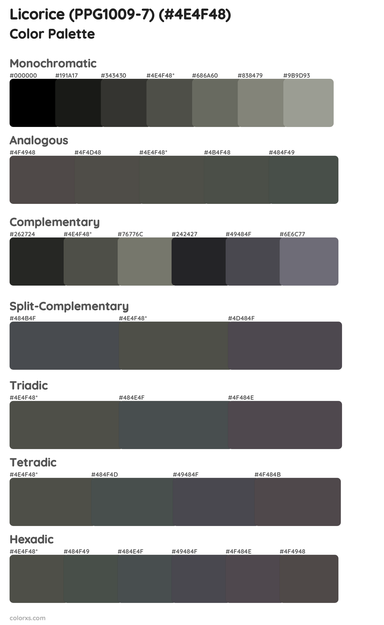 Licorice (PPG1009-7) Color Scheme Palettes