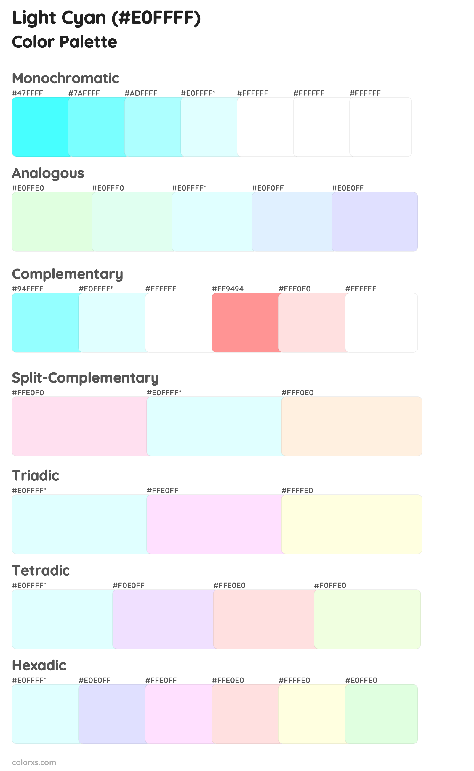 Light Cyan Color Scheme Palettes