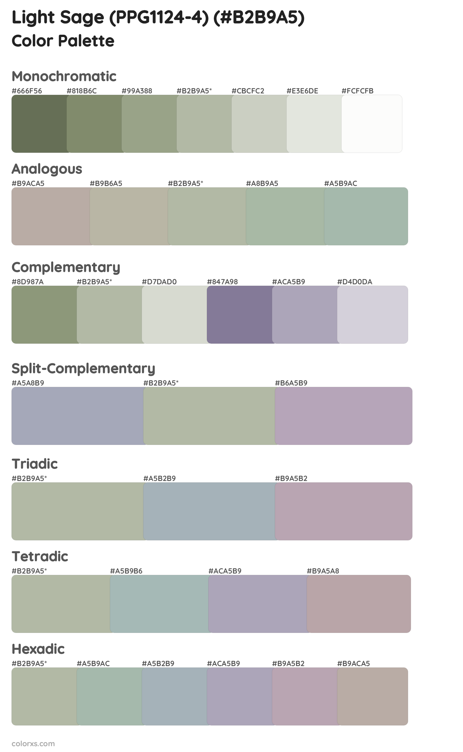 Light Sage (PPG1124-4) Color Scheme Palettes